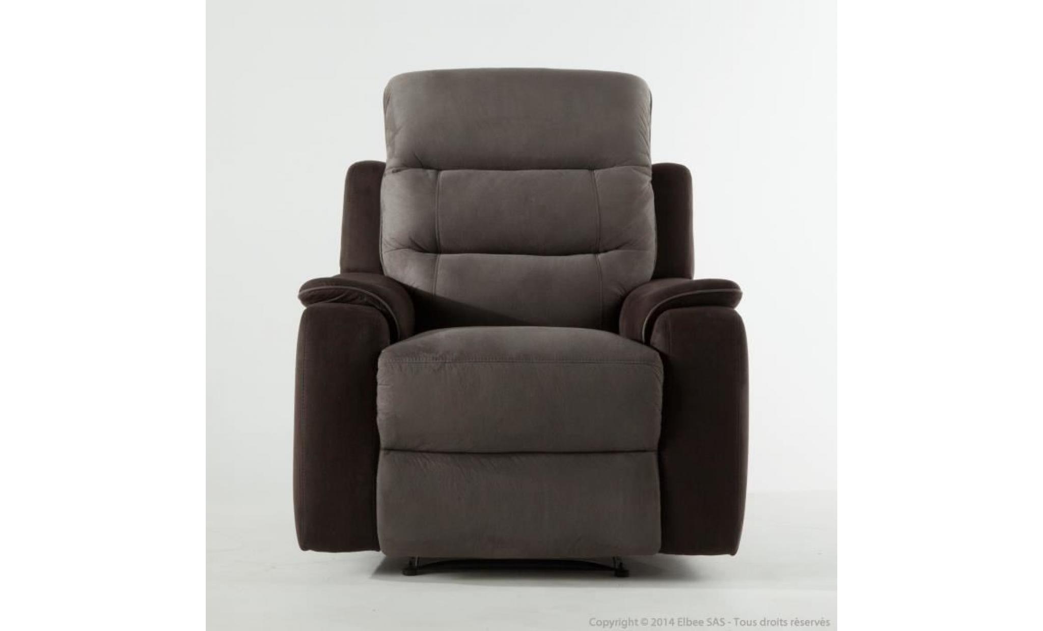 fauteuil relax manuel tissu microfibre gris clair/gris foncé + têtières chloe 