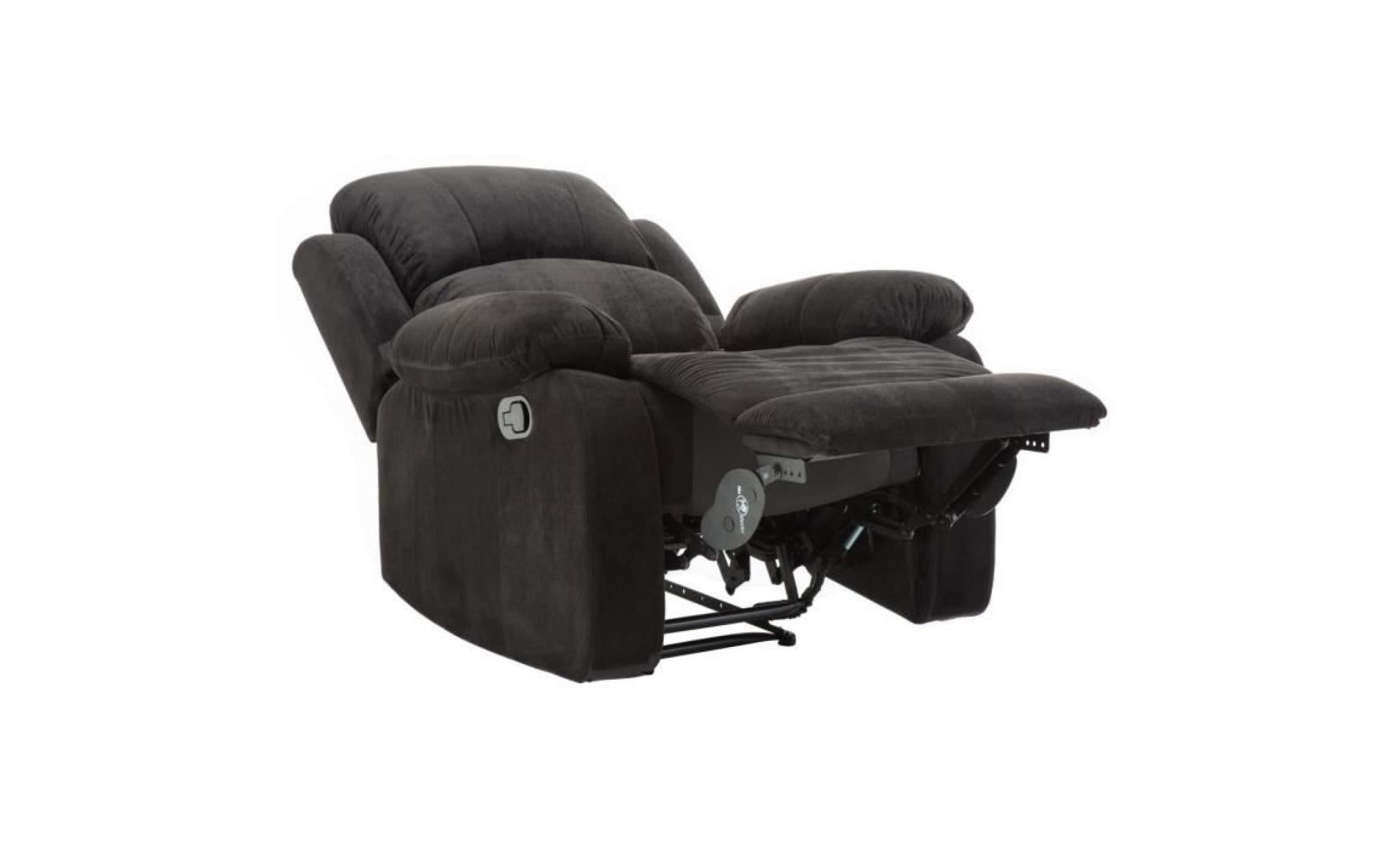 fauteuil relax manuel   tissu noir   classique   l 88 x p 91 cm pas cher