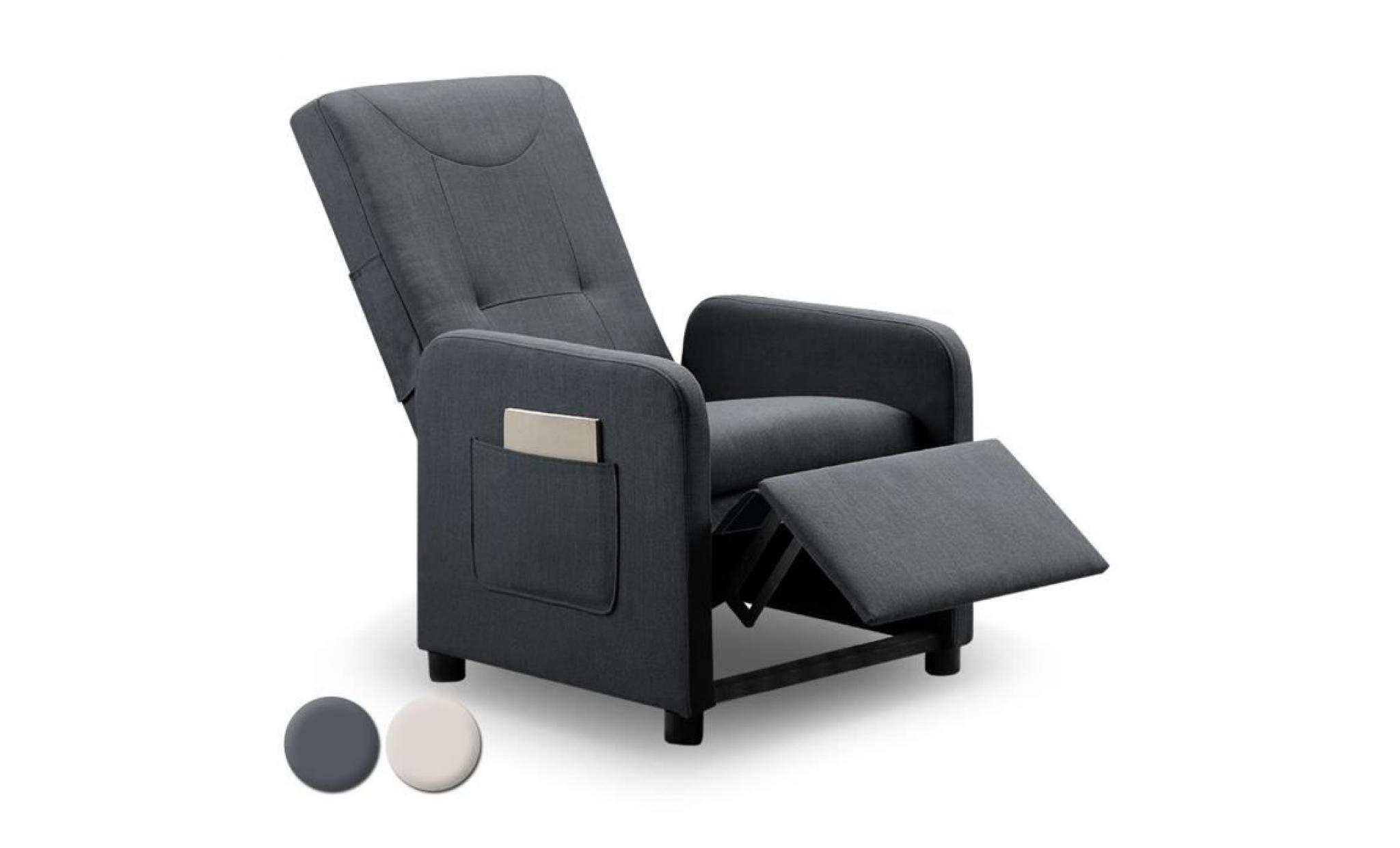 fauteuil relax pliable brio tissu gris pas cher