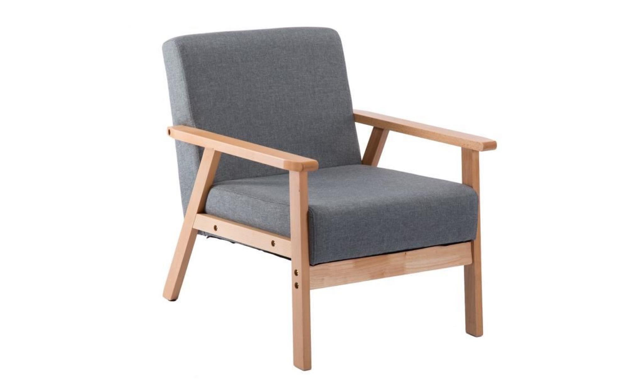 fauteuil salon scandinave chaise rétro en bois et tissu, gris