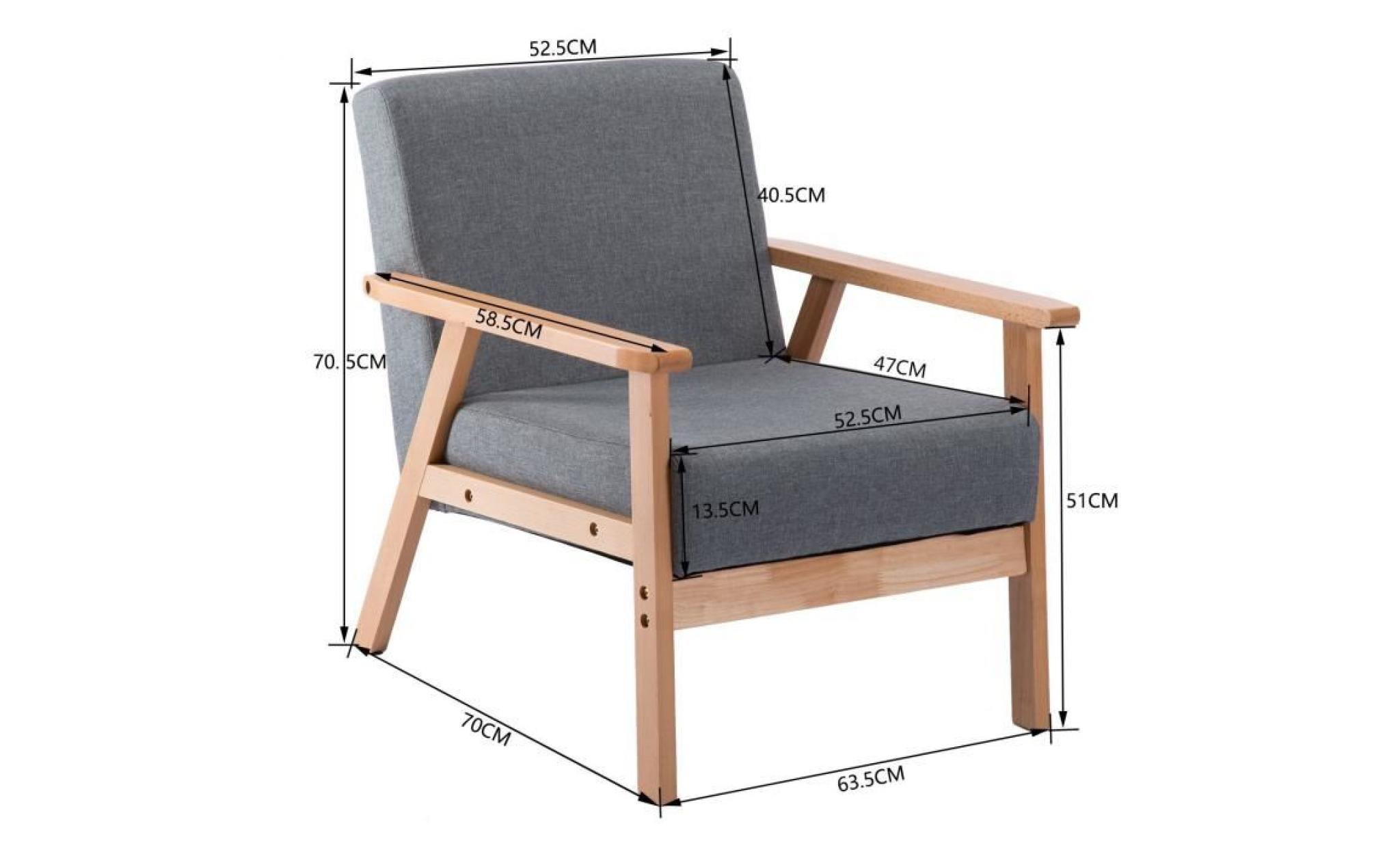 fauteuil salon scandinave chaise rétro en bois et tissu, gris pas cher
