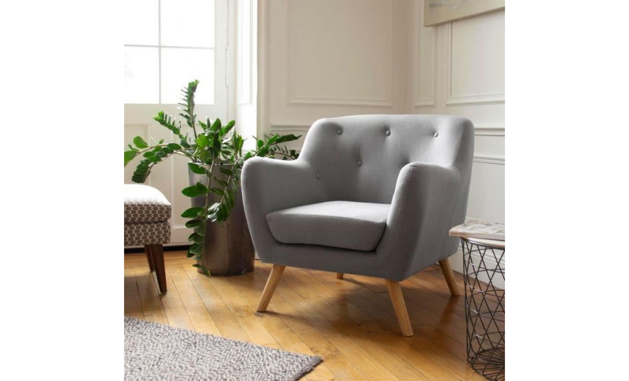 fauteuil scandinave en tissu gris clair chiné pas cher