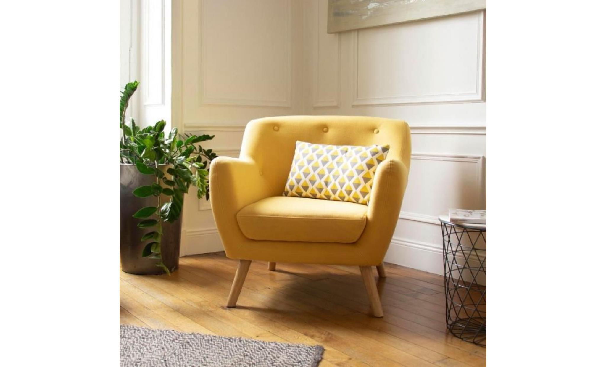 fauteuil scandinave en tissu jaune moutarde