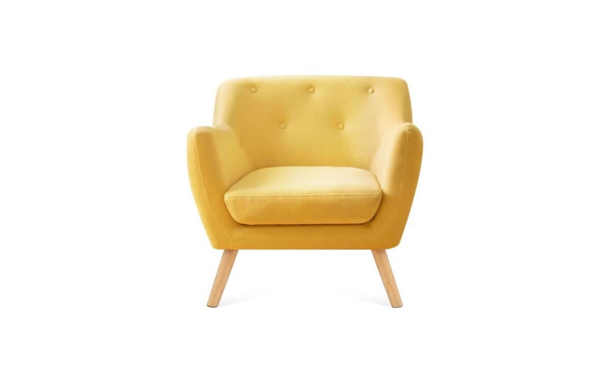 fauteuil scandinave en tissu jaune moutarde pas cher