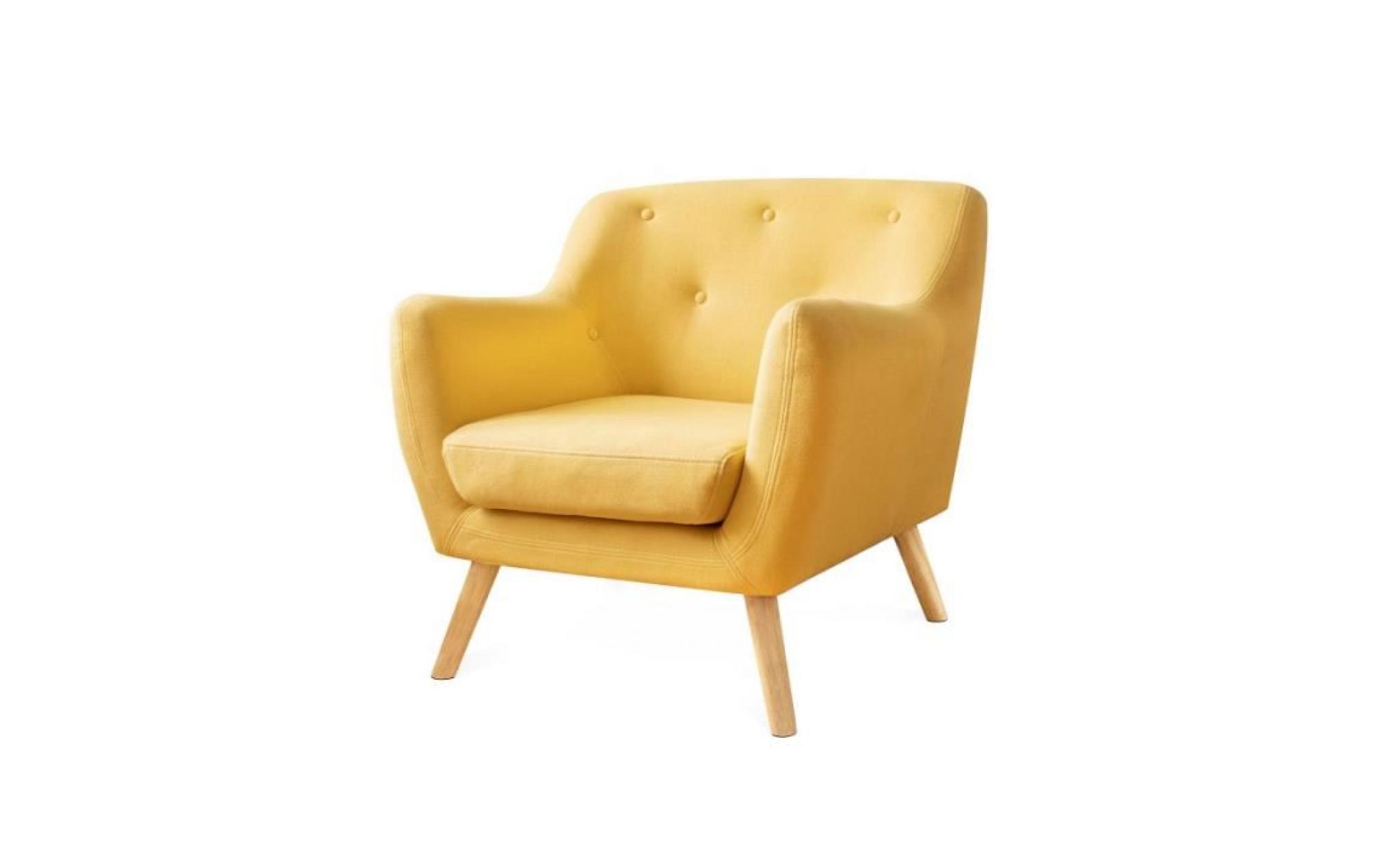 fauteuil scandinave en tissu jaune moutarde pas cher