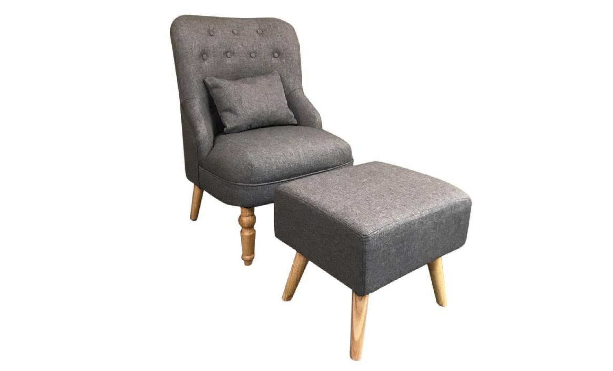 fauteuil scandinave pieds bois massif style vintage   en tissu   gris foncé