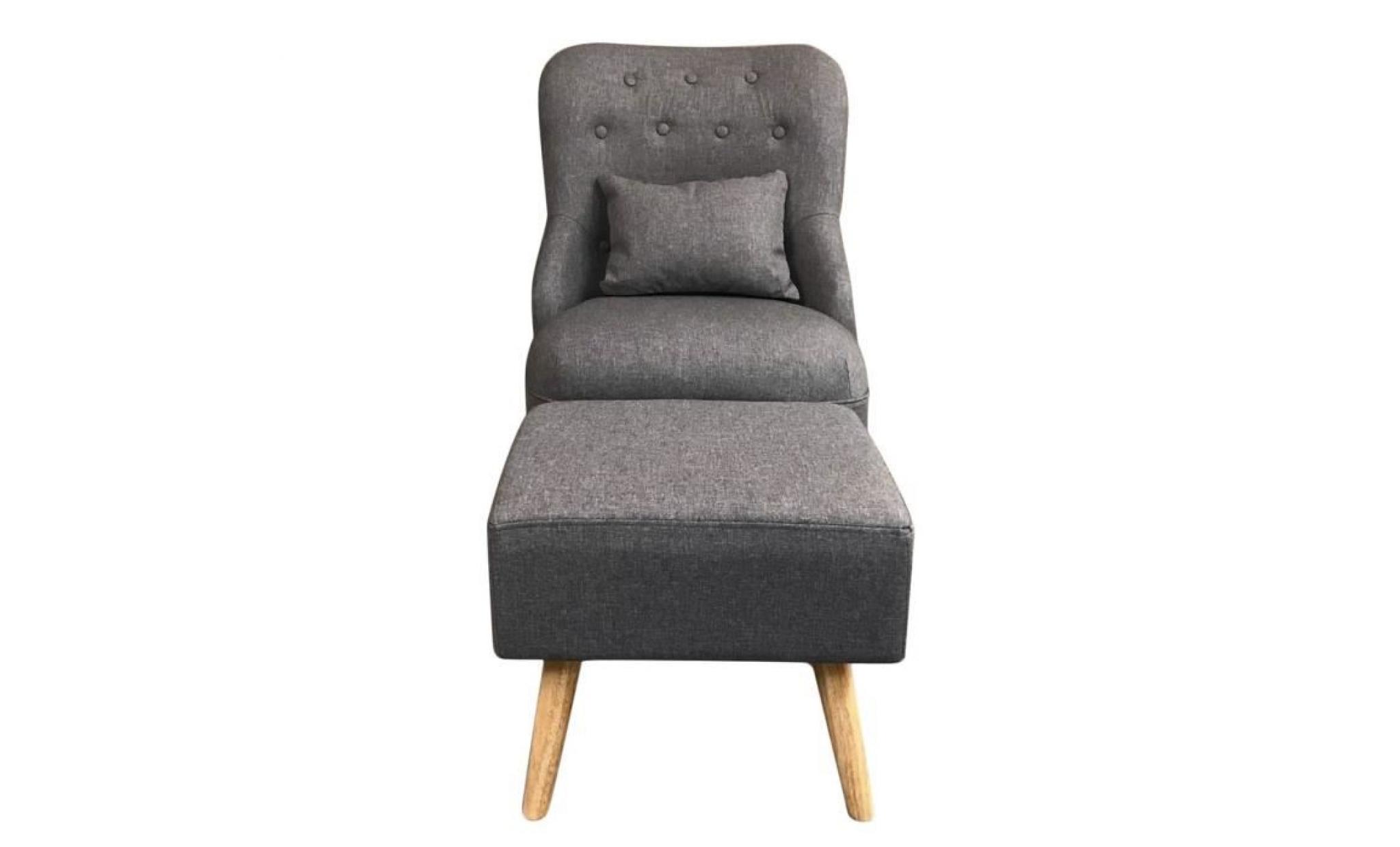 fauteuil scandinave pieds bois massif style vintage   en tissu   gris foncé pas cher