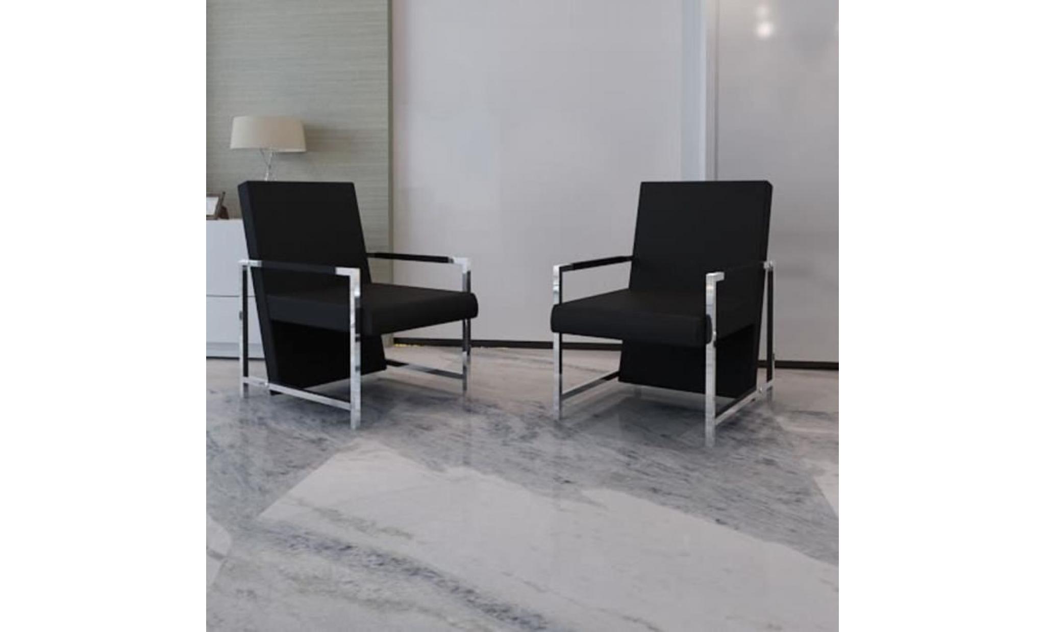 fauteuil siège chaise 2 pcs avec cadre chromé cuir synthétique noir