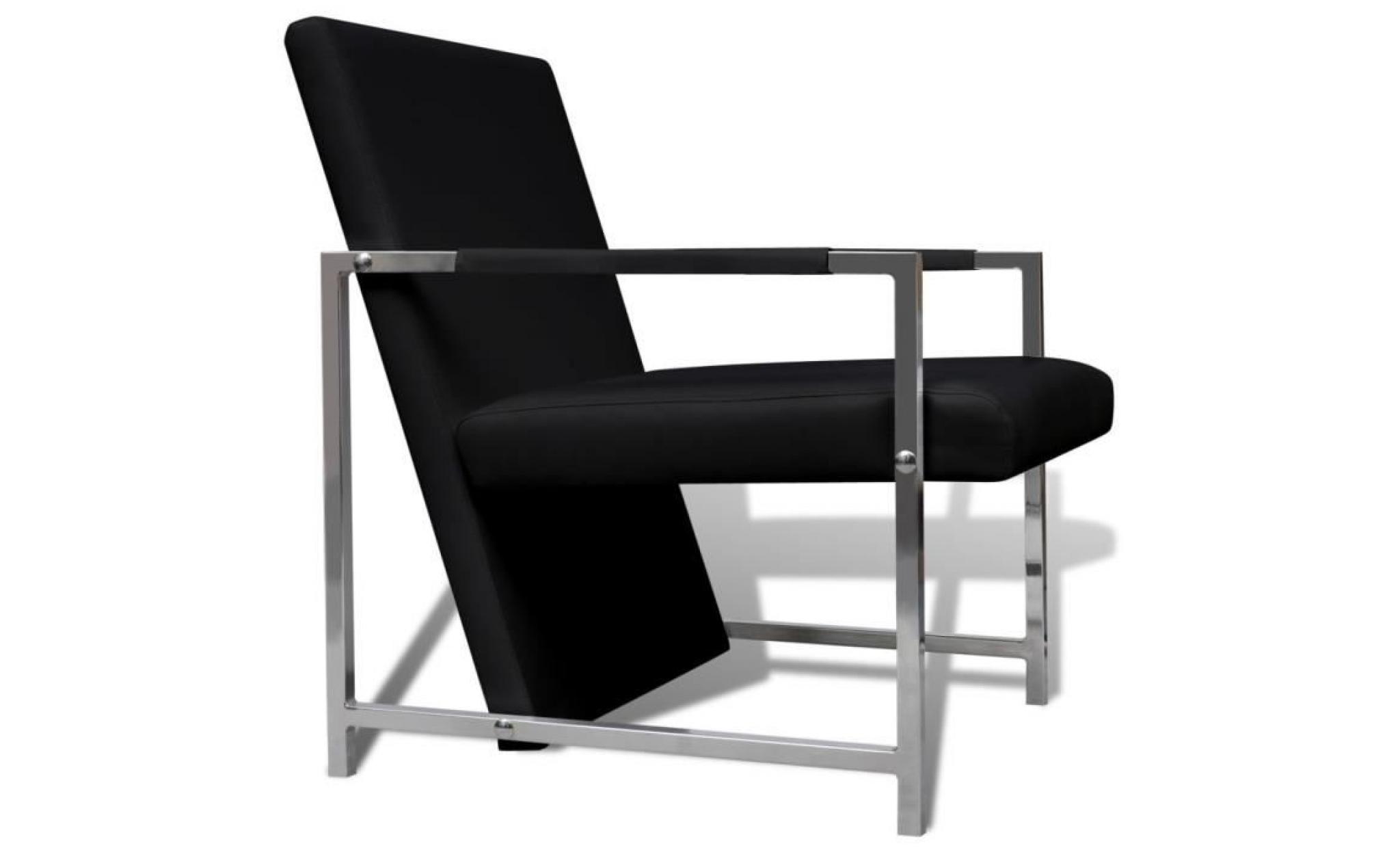 fauteuil siège chaise 2 pcs avec cadre chromé cuir synthétique noir pas cher