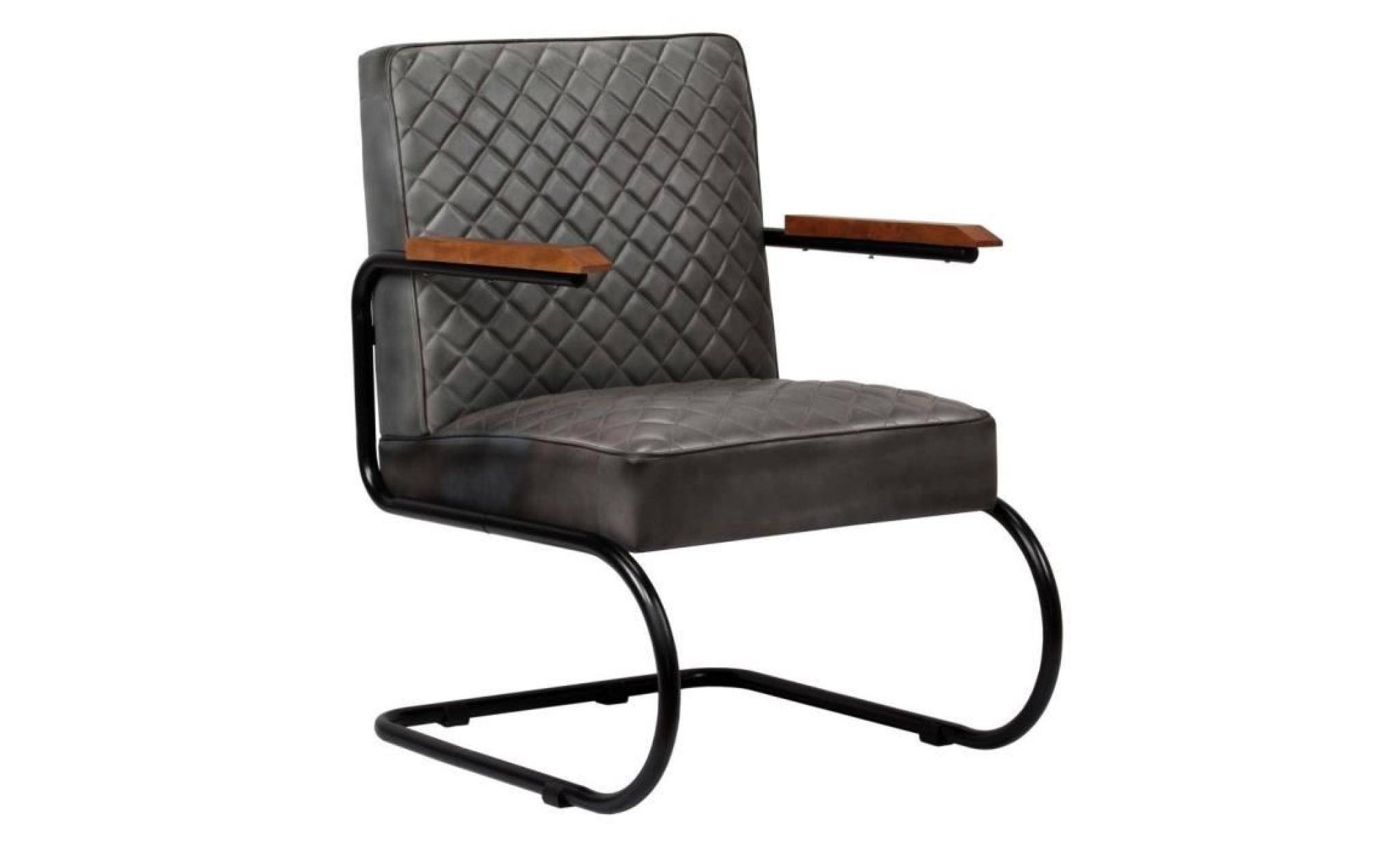 fauteuil siège haut qualité cuir véritable 63 x 75 x 88 cm gris