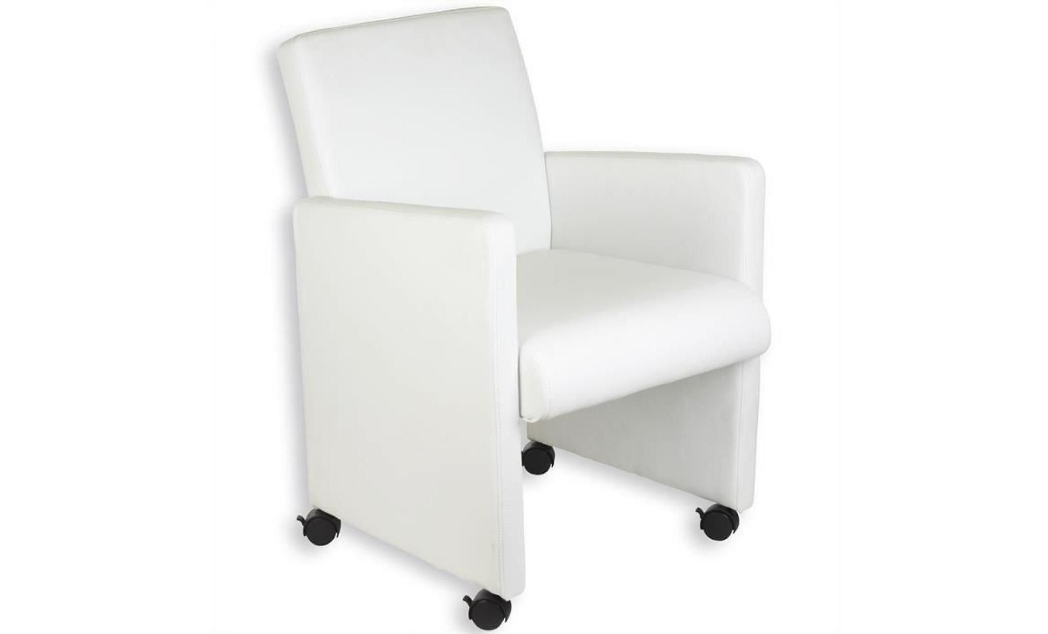 fauteuil de salon confort antonia chaise de réception sur roulettes avec accoudoirs, revêtement synthétique blanc