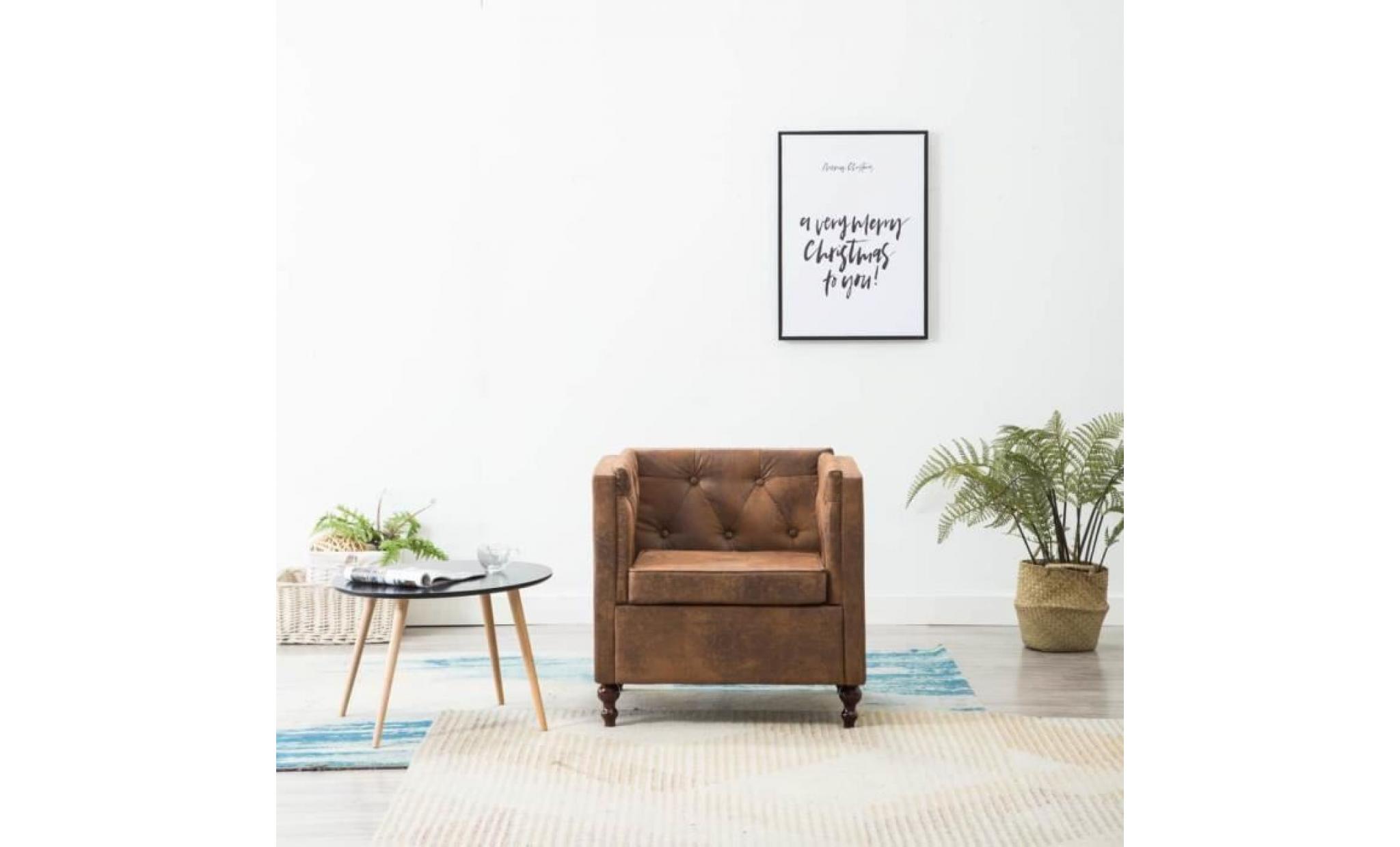 fauteuil tapisserie en tissu marron aspect de daim