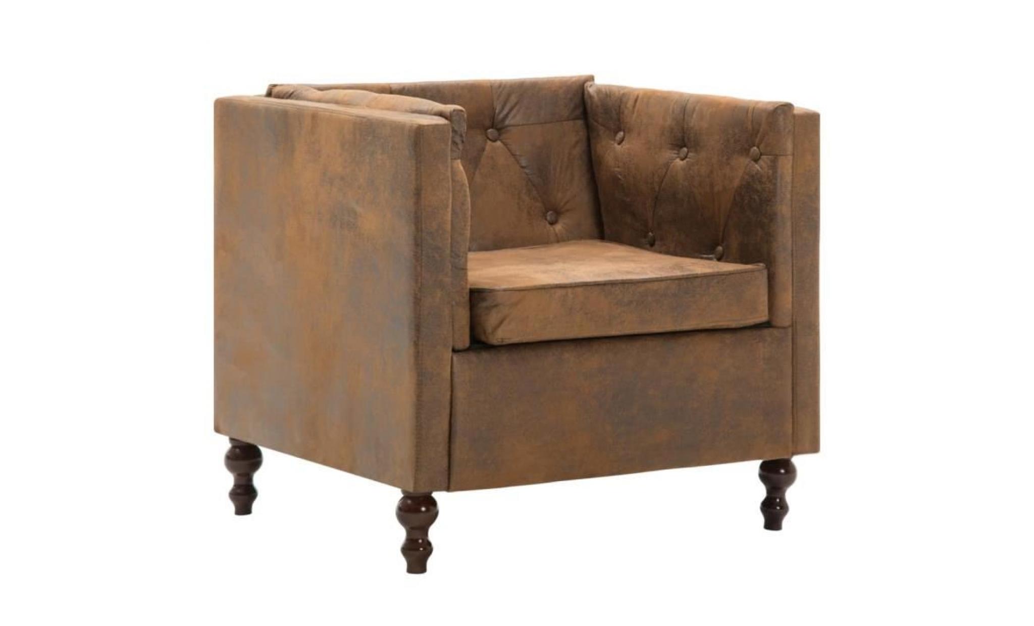 fauteuil tapisserie en tissu marron aspect de daim pas cher