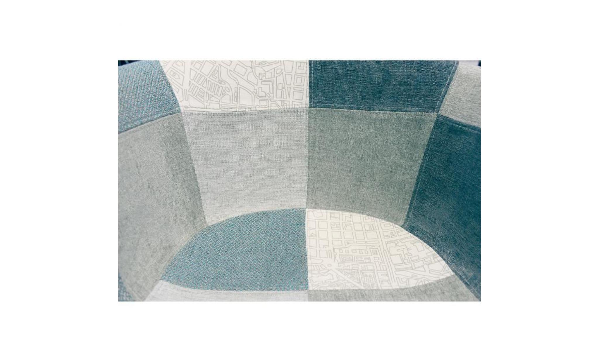 fauteuil tissu patchwork bleu beige gris   chaise design scandinave   pieds bois   azur pas cher