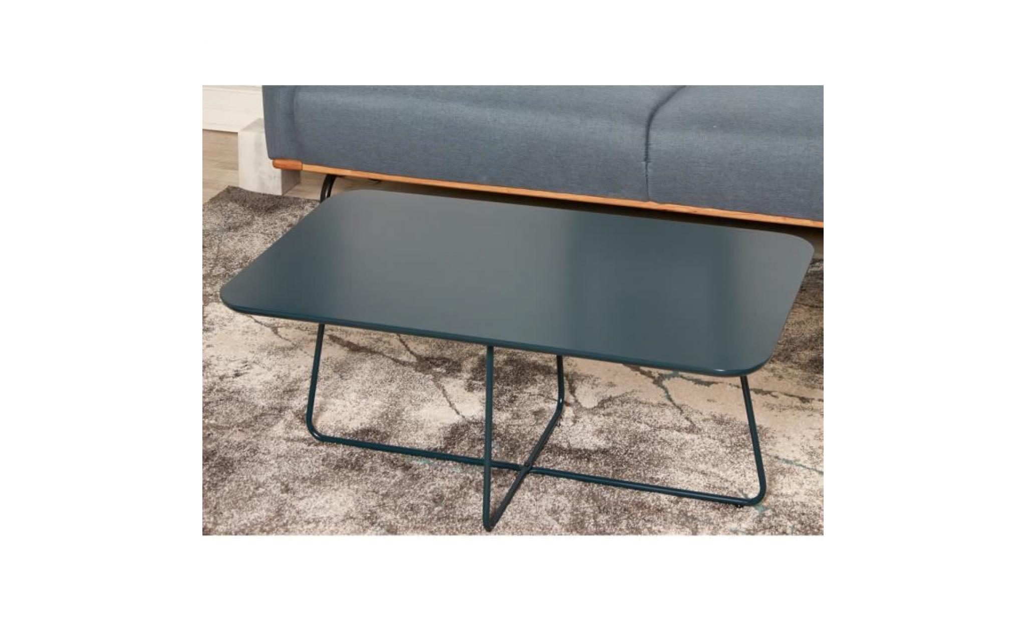 federika table basse style contemporain bleu brillant avec pieds en métal   l 100 x l 58 cm
