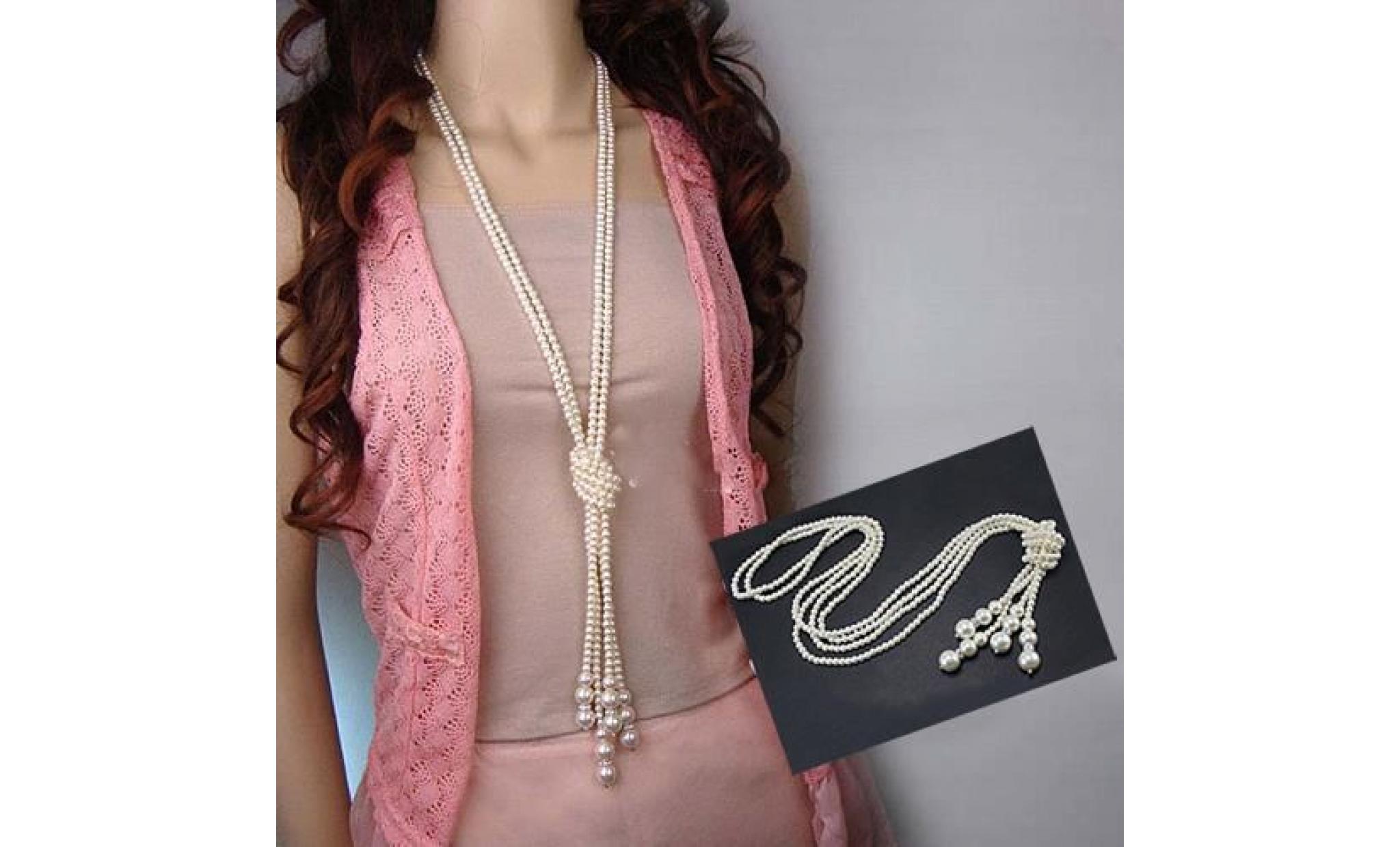femmes élégante pendentif gland fausse perle longue chaîne charms pull collier