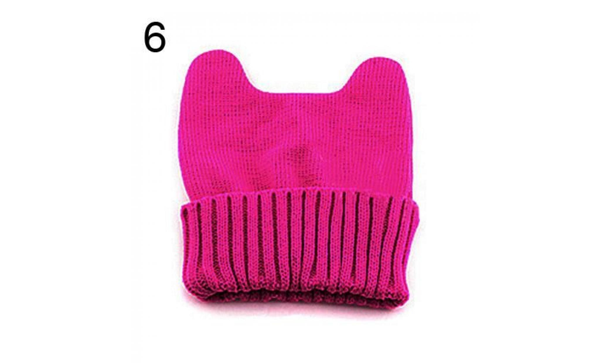 femmes fille chaud hiver forme de chat oreille tricotée doux mignon chapeau Élastique bonnet bonnet rose