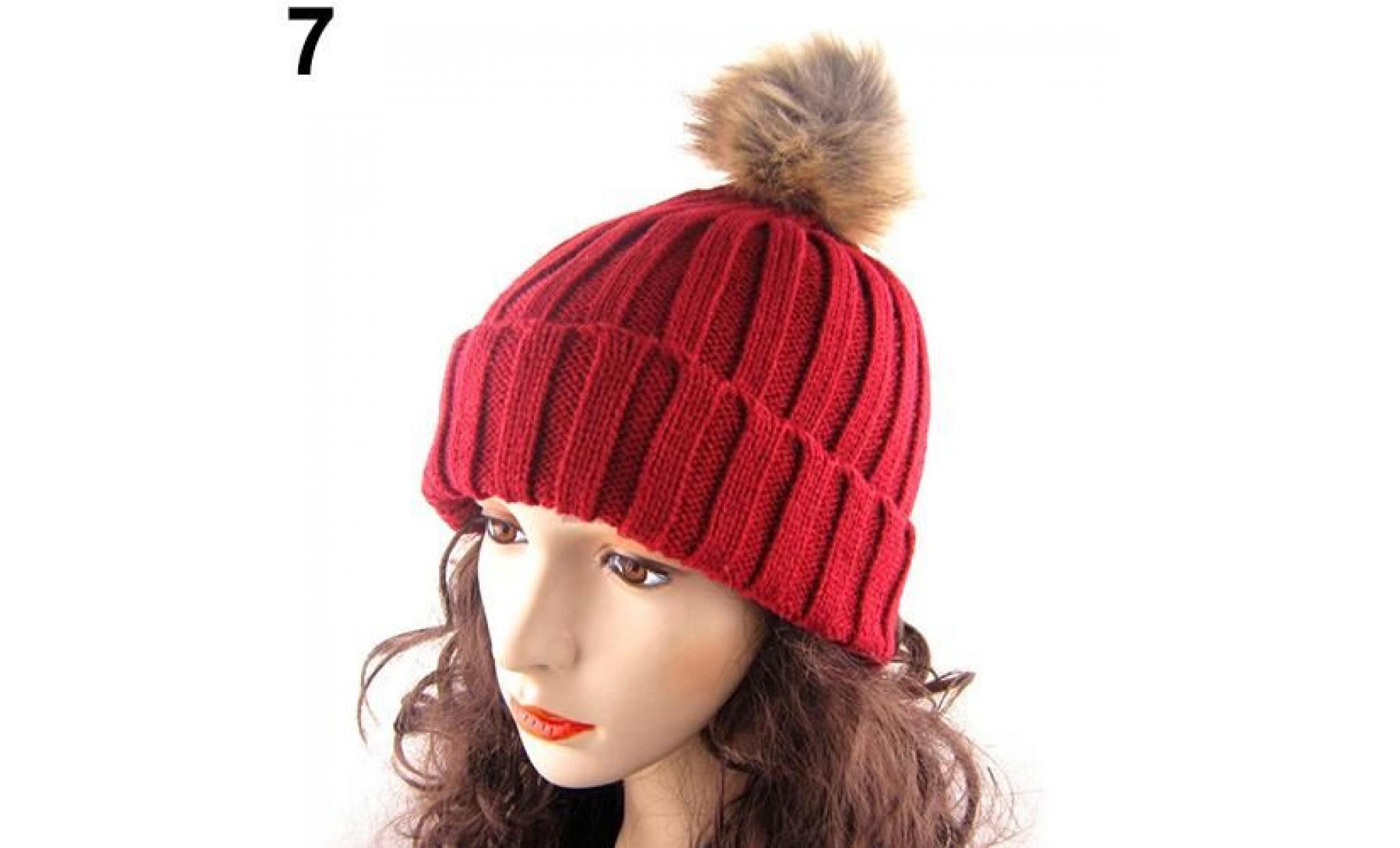 femmes hiver chaud crochet tressé À tricoter chapeau fille béret bonnet de ski bonnet boule claret