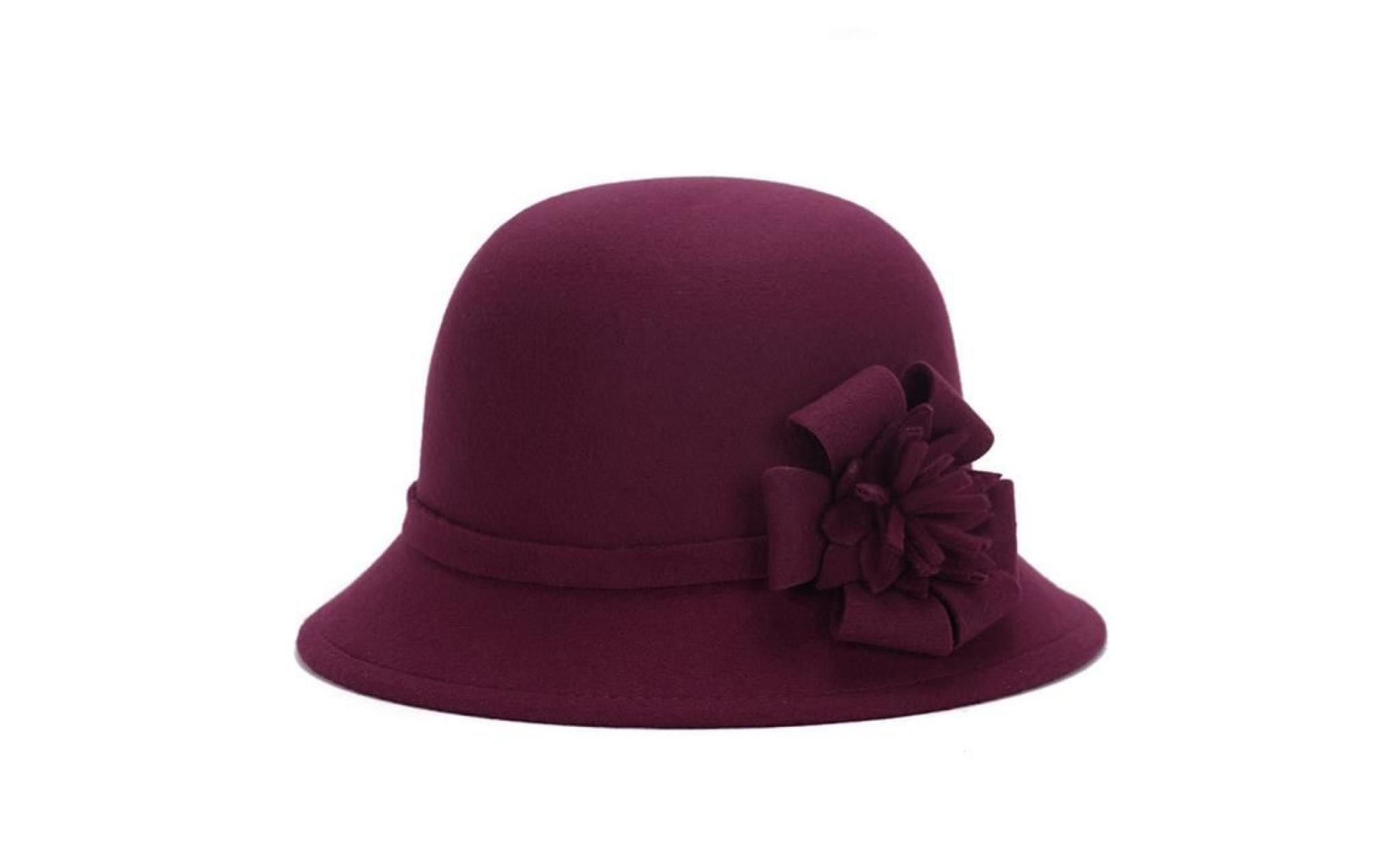 femmes rétro fleur chapeau bowler couleur unie cap pour party prom cocktail voyage rose rouge