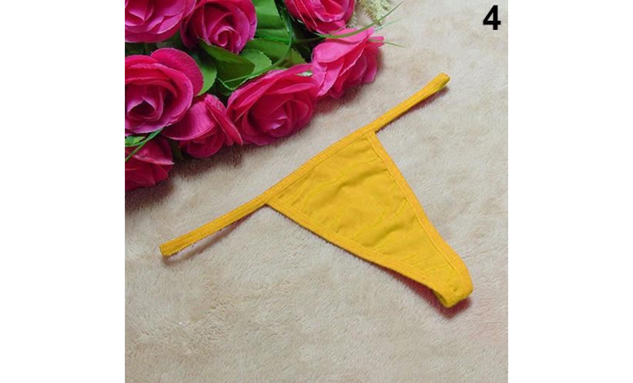 femmes sexy douces solides couleur v string t dos culottes strings g string underwear jaune