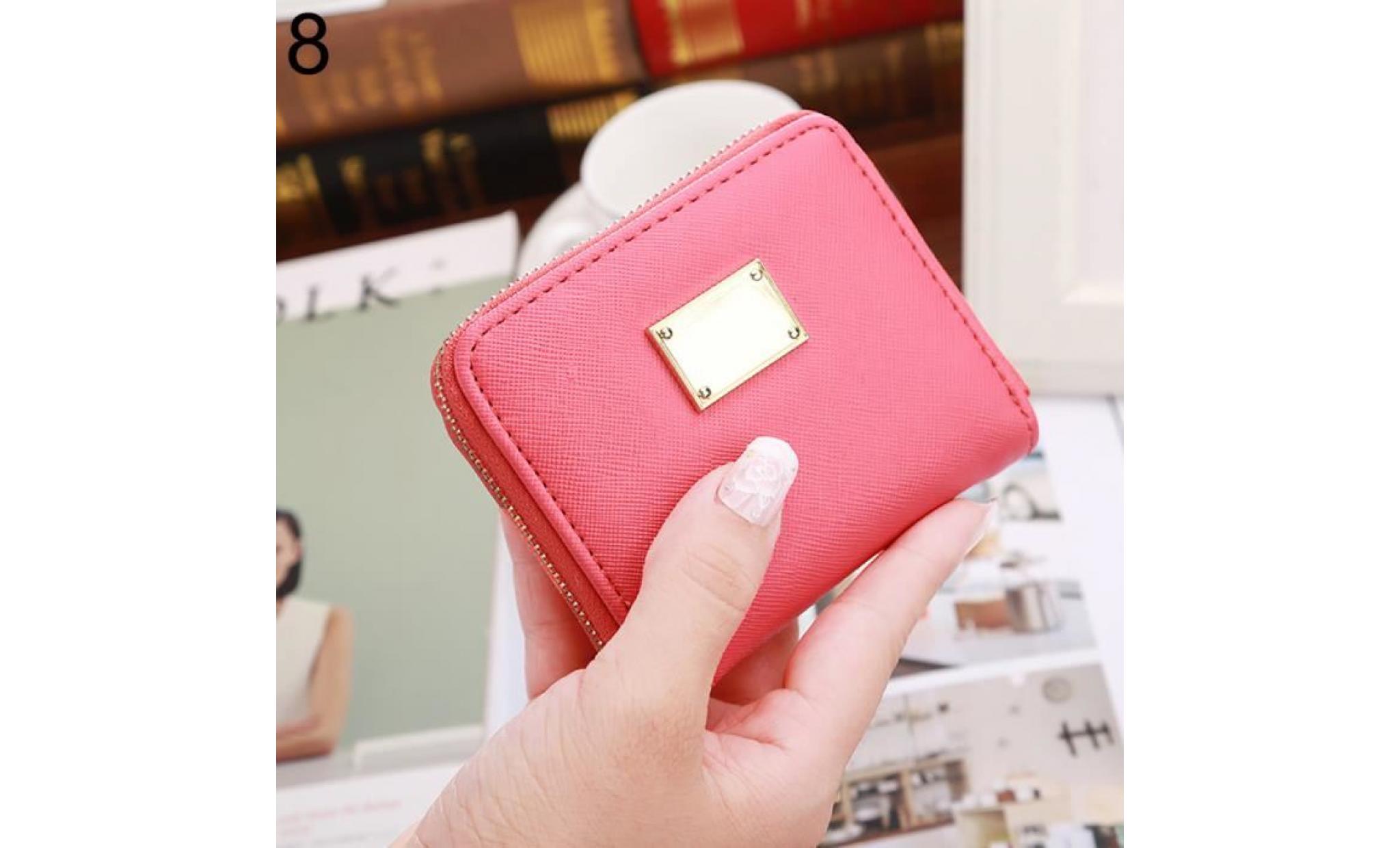 femmes simili cuir petit mini portefeuille porte cartes d'identité porte monnaie zip sac À main pastèque rouge