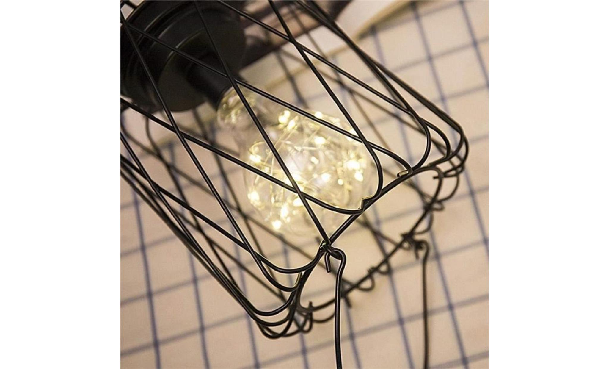 fer lampe de table ronde suspendue design cage métal léger alimenté par batterie vintage pas cher