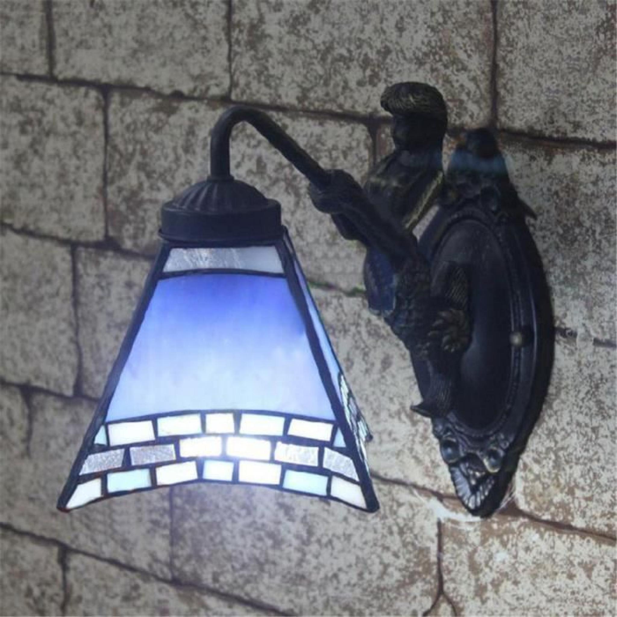 FerandHome 8” Rétro Lampe de Mûr Applique Mûrale Classique Verre Salon Hôtel Couloir Maison Déco Bleu 