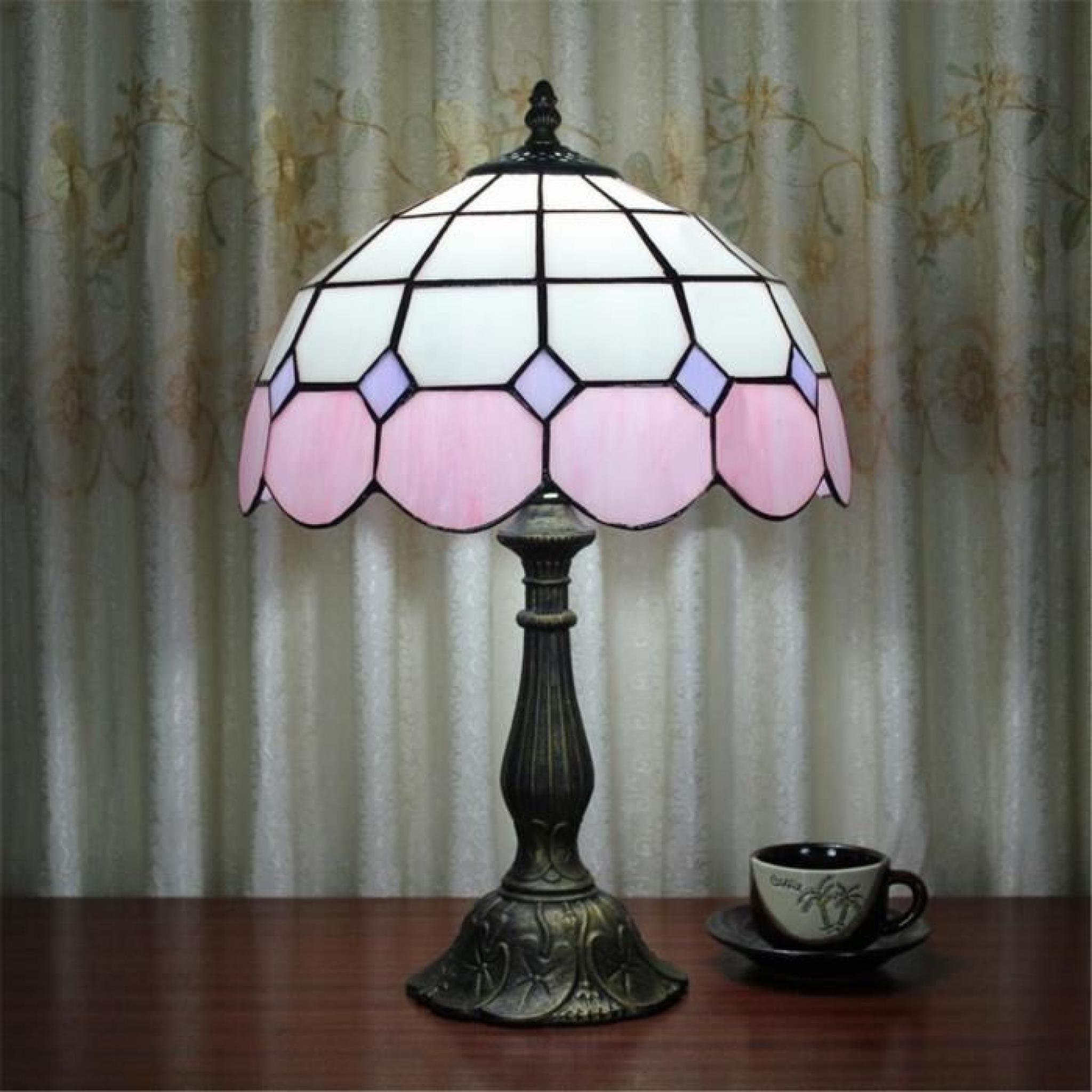 FerandHome Lampe A Poser Lampe de Chevet Luminaire Classique Magnifique Antique Chambre Bureau Eclairage Lilas