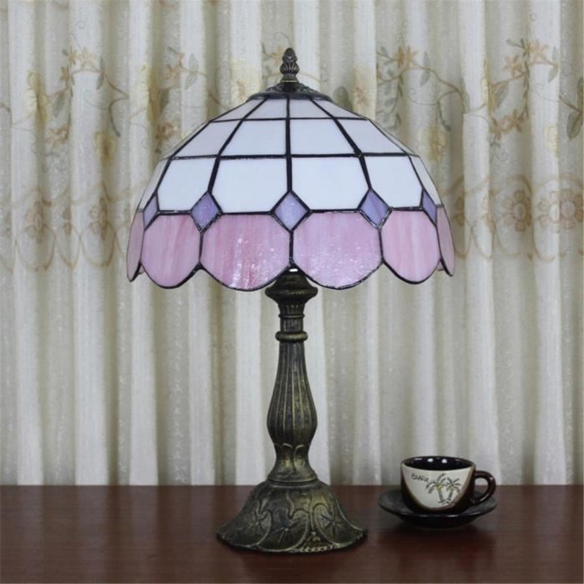 FerandHome Lampe A Poser Lampe de Chevet Luminaire Classique Magnifique Antique Chambre Bureau Eclairage Lilas pas cher