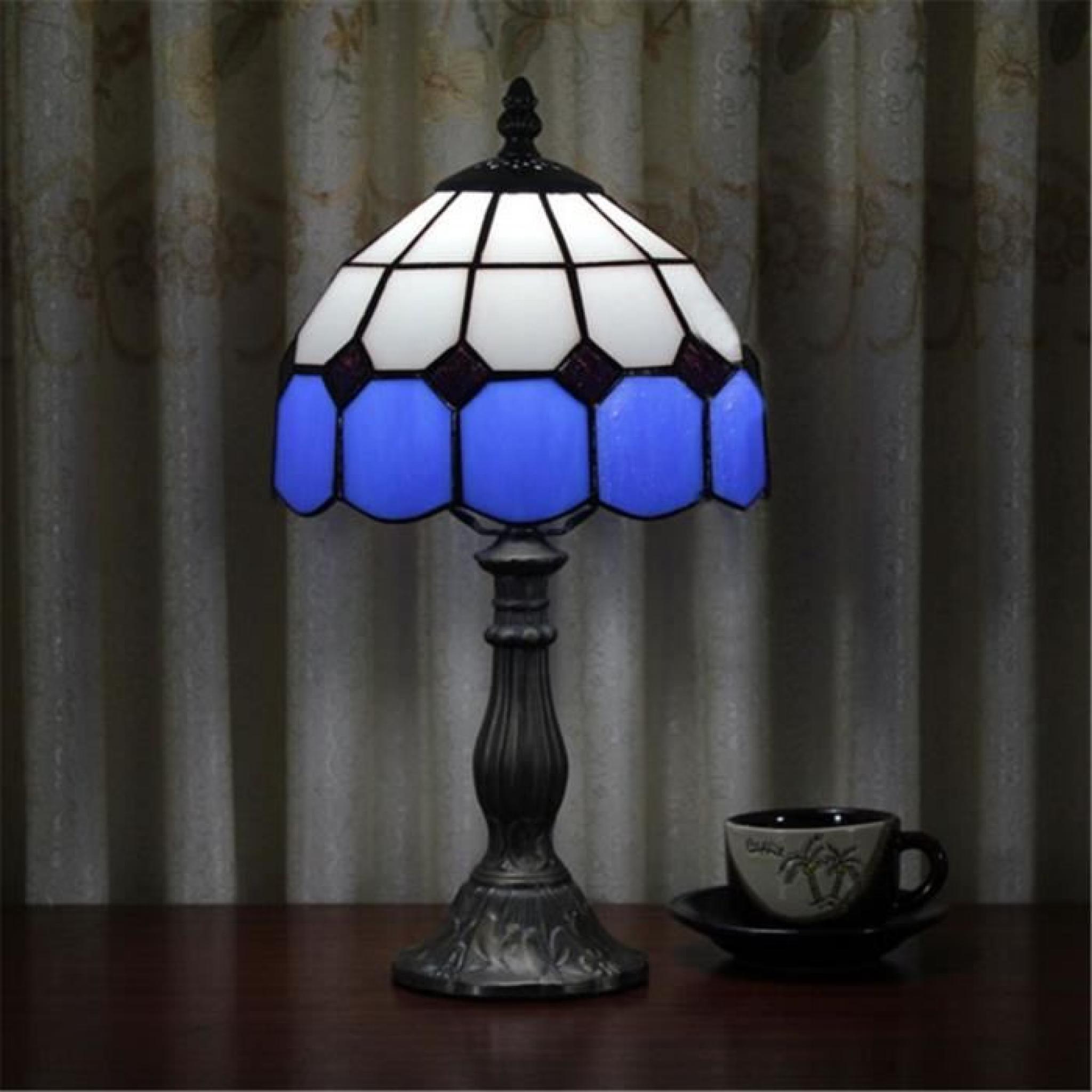 FerandHome Lampe de Table Bureau Lampe A Poser Classique Lecture Lumière Avec Abat-jour Bureau Chambre Bleu pas cher