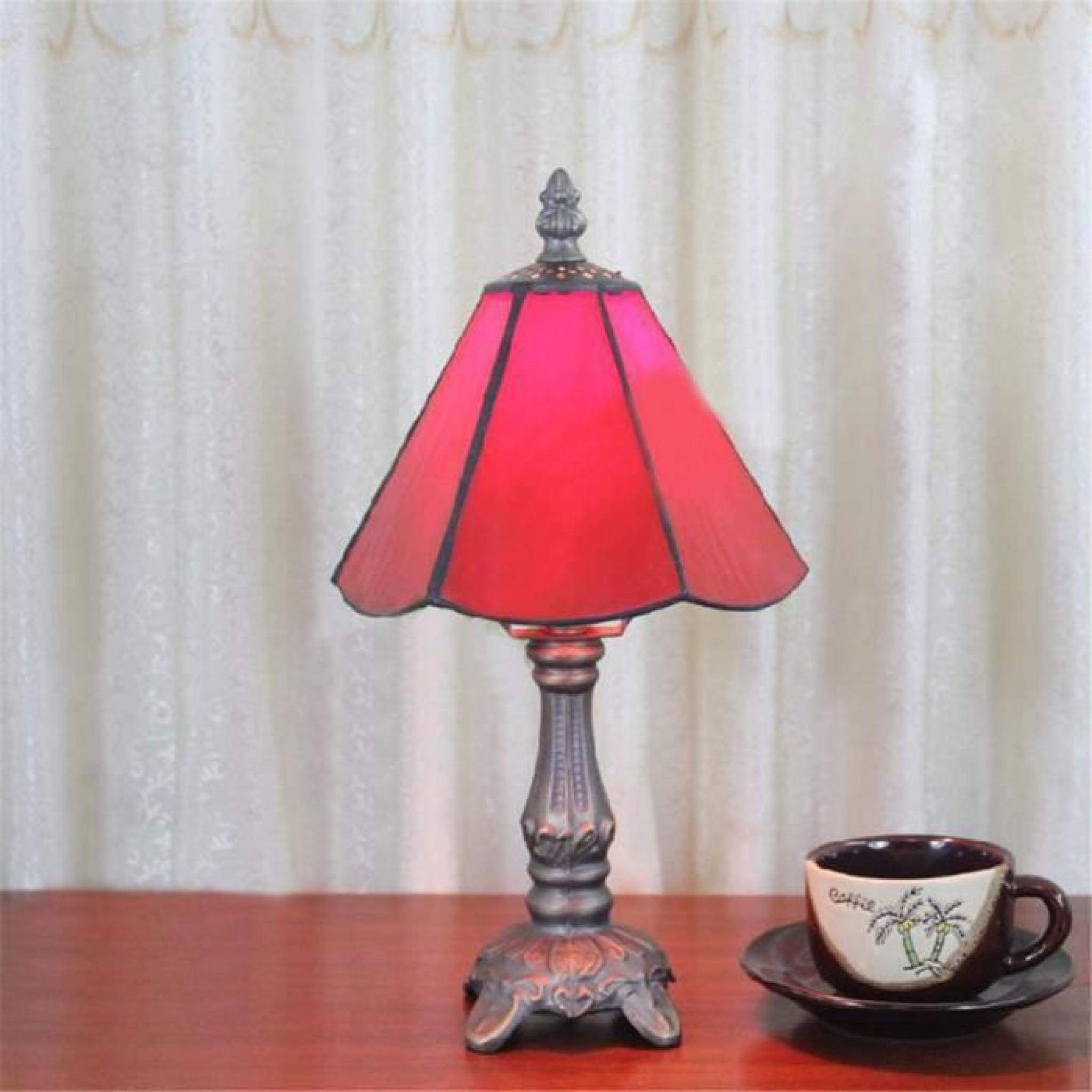 FerandHome Luminaires Lampe de Table Chevet Teinte Classique Chambre Bureau Avec Abat-jour Rouge