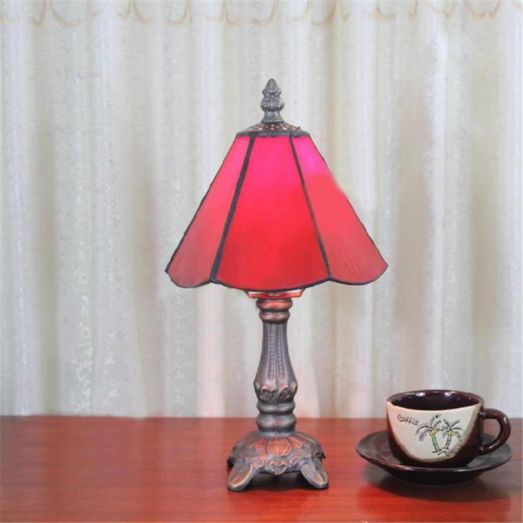 FerandHome Luminaires Lampe de Table Chevet Teinte Classique Chambre Bureau Avec Abat-jour Rouge pas cher