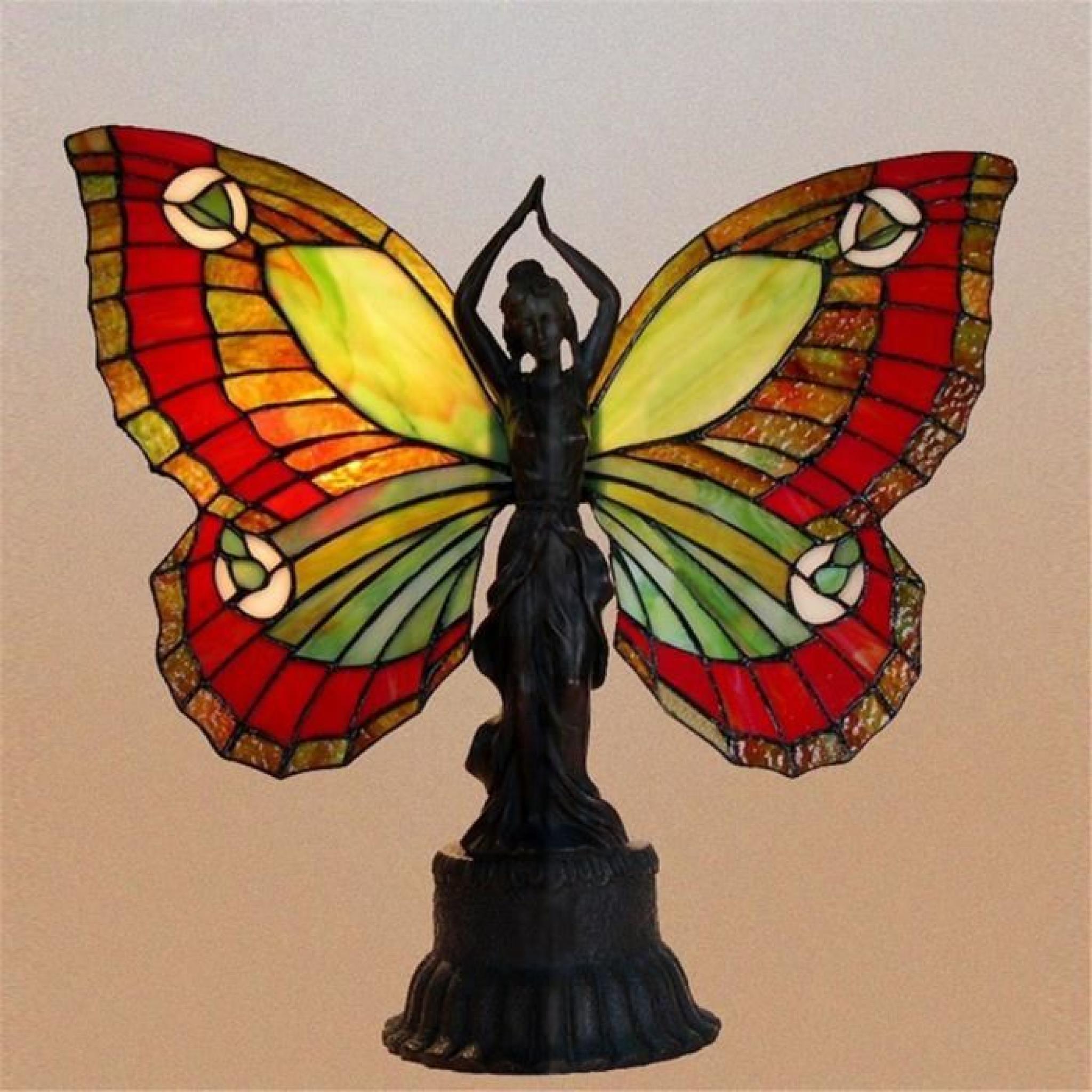 FerandHome Rétro Lampe de Table Lampe de Bureau Chevet Traditionnel Antique Chambre Salon Papillon Base Beauté pas cher
