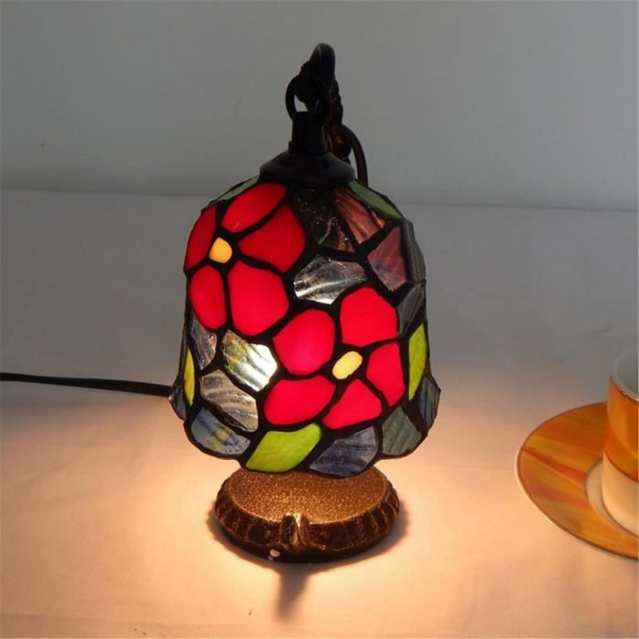 FerandHome Rétro Lampe de Table Lampe de Chevet Mignon Magnifique Maison Déco Fleur Rouge  pas cher