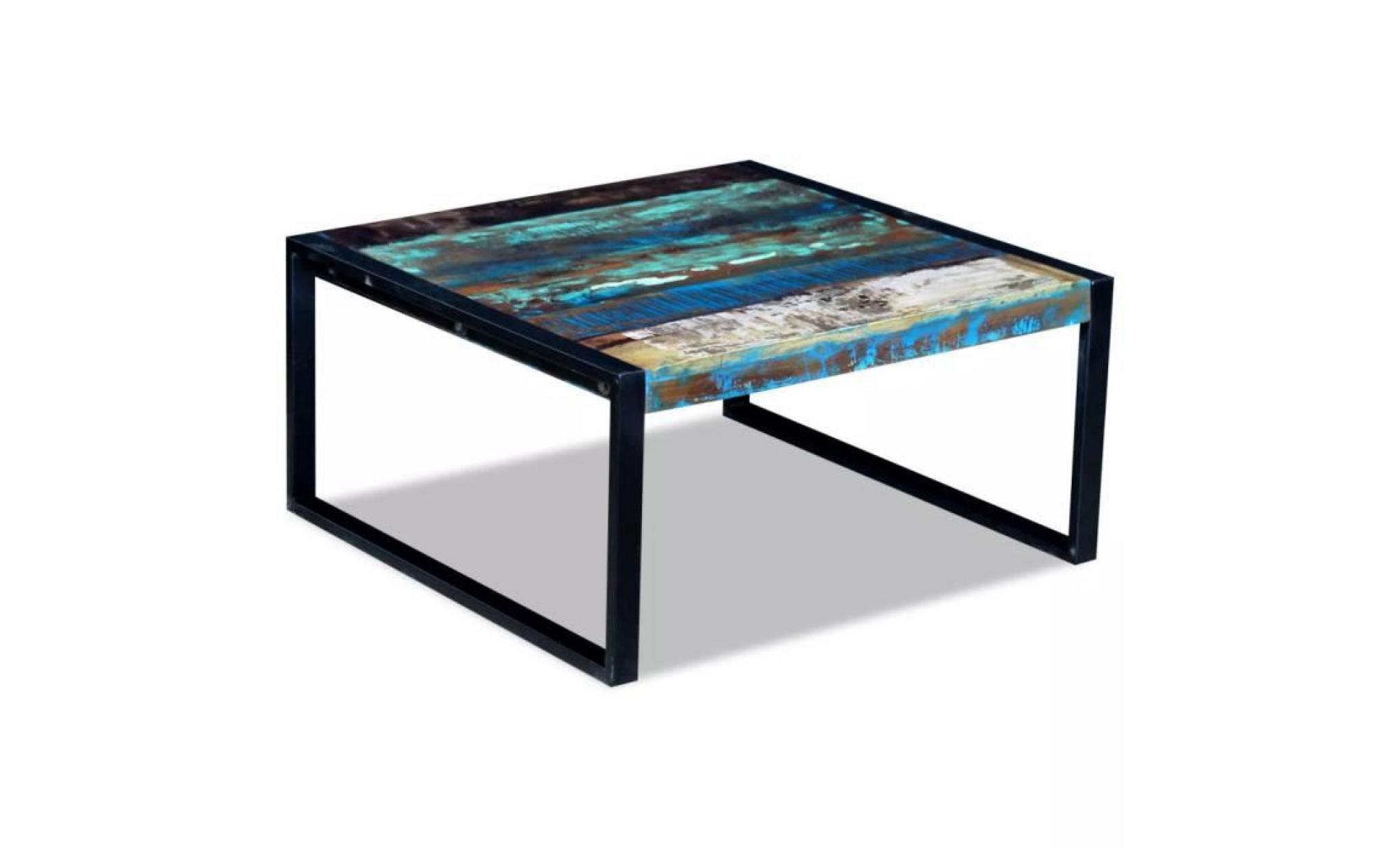 festnight table basse table à café en métal le style industriel en bois de récupération 80 x 80 x 40 cm