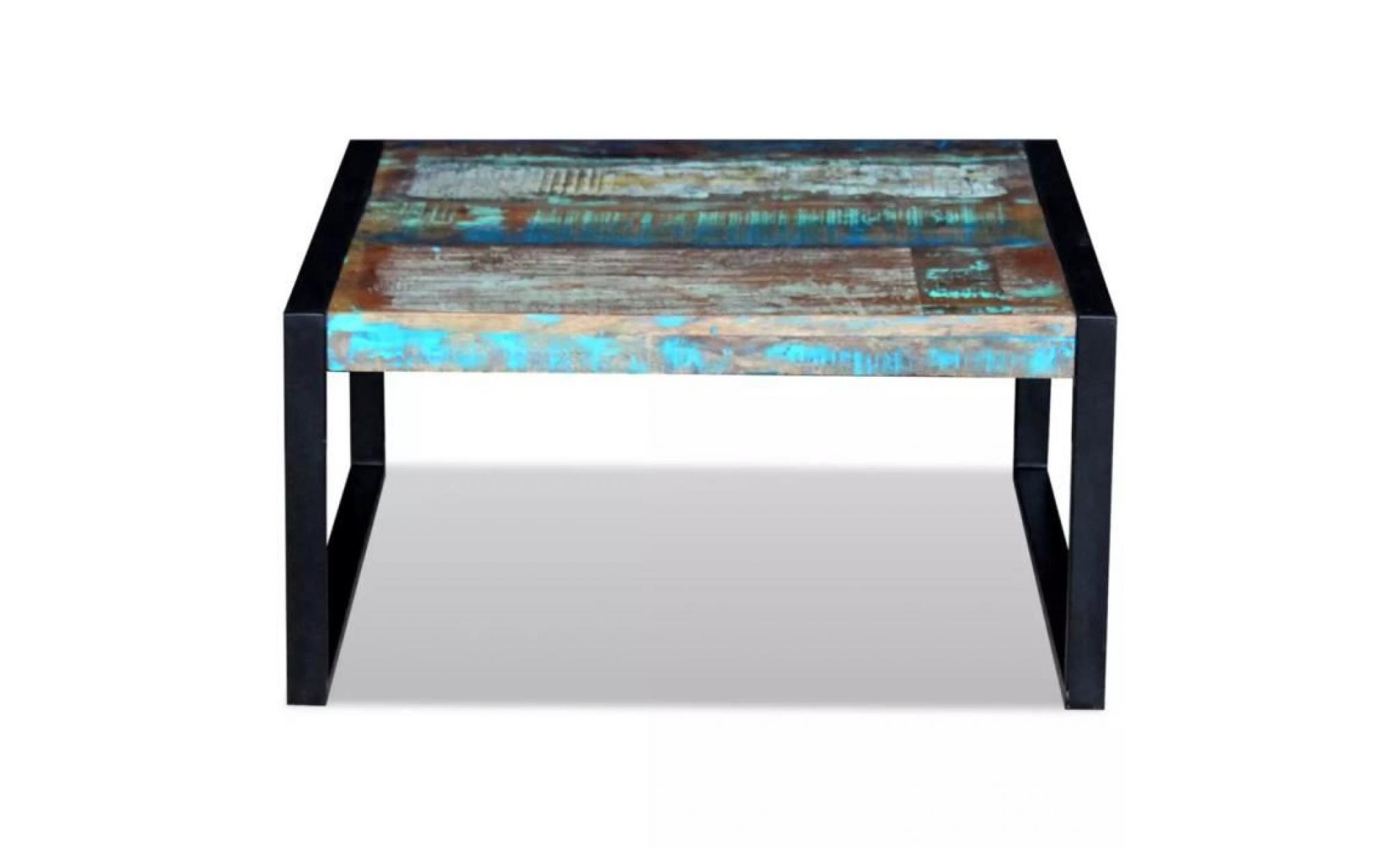 festnight table basse table à café en métal le style industriel en bois de récupération 80 x 80 x 40 cm pas cher