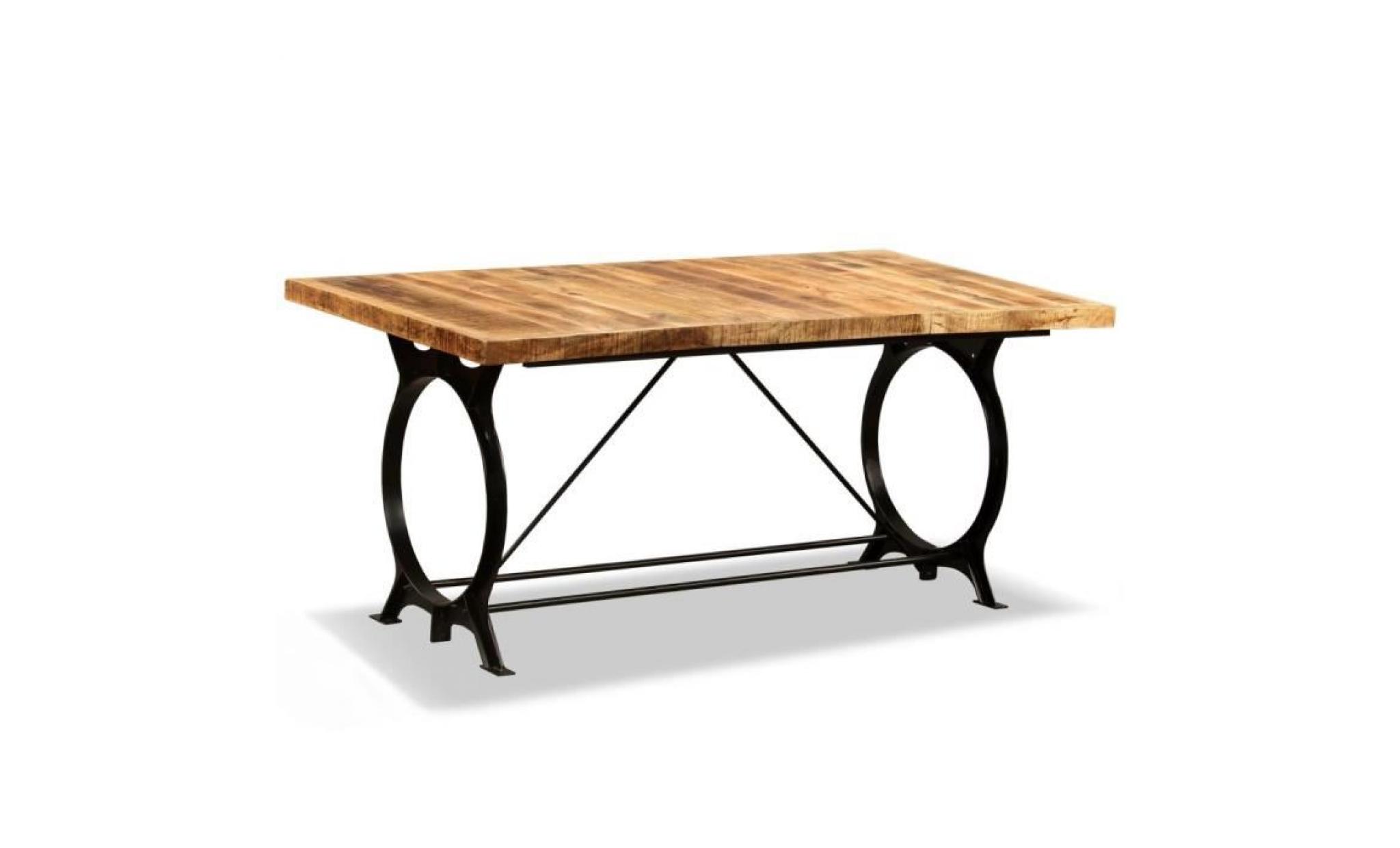 festnight table de salle à manger industriel en bois de manguier brut 180 x 90 x 77 cm