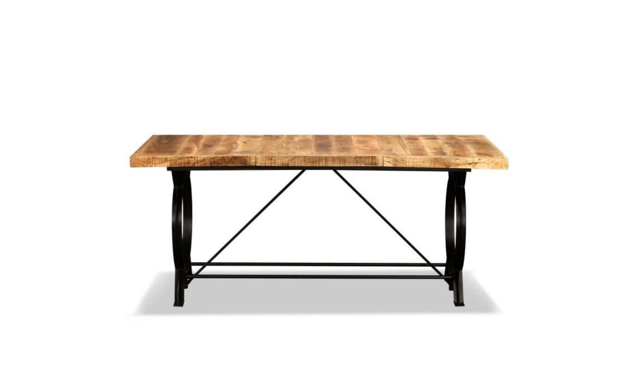 festnight table de salle à manger industriel en bois de manguier brut 180 x 90 x 77 cm pas cher