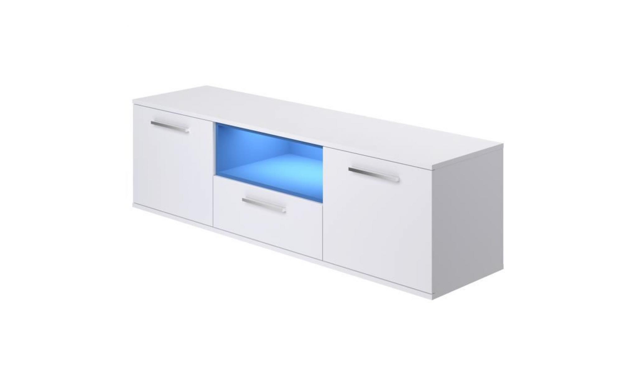 fidji meuble tv led contemporain mélaminé blanc mat   l 150 cm