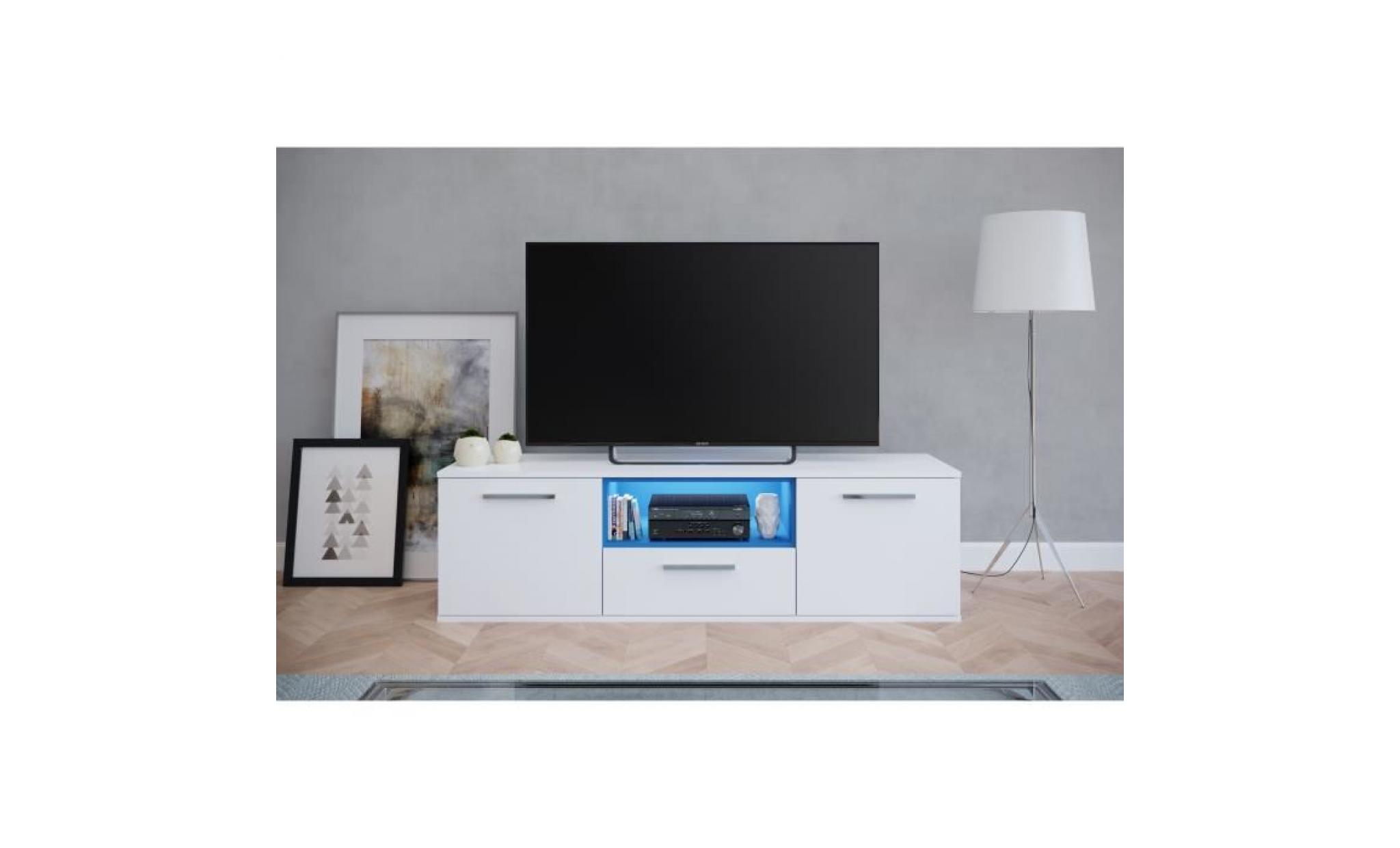 fidji meuble tv led contemporain mélaminé blanc mat   l 150 cm pas cher