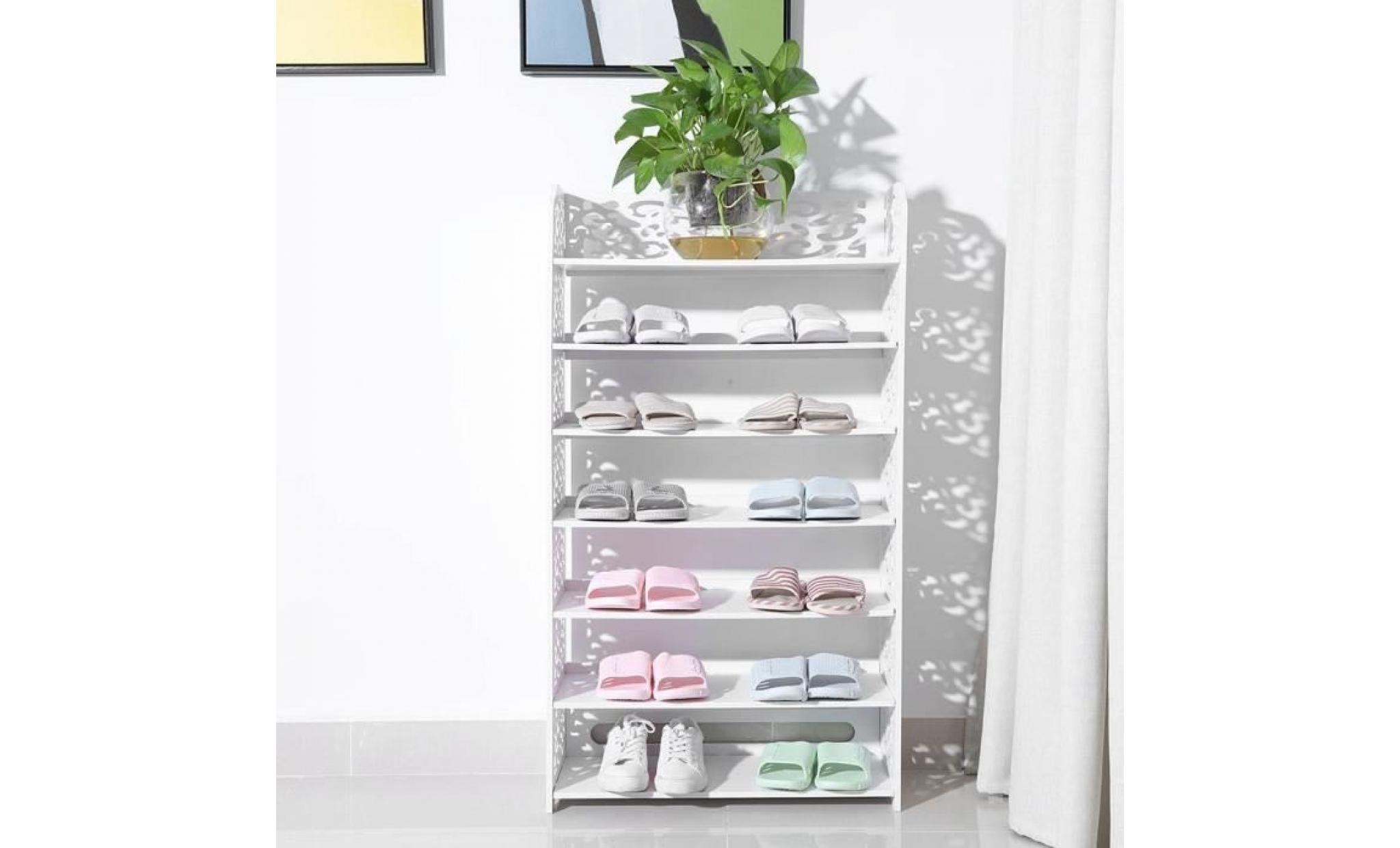 fihero 7 niveaux range chaussures etagère de rangement à la mode creux 62 *24 *110cm avec porte organisateur en bois   blanc
