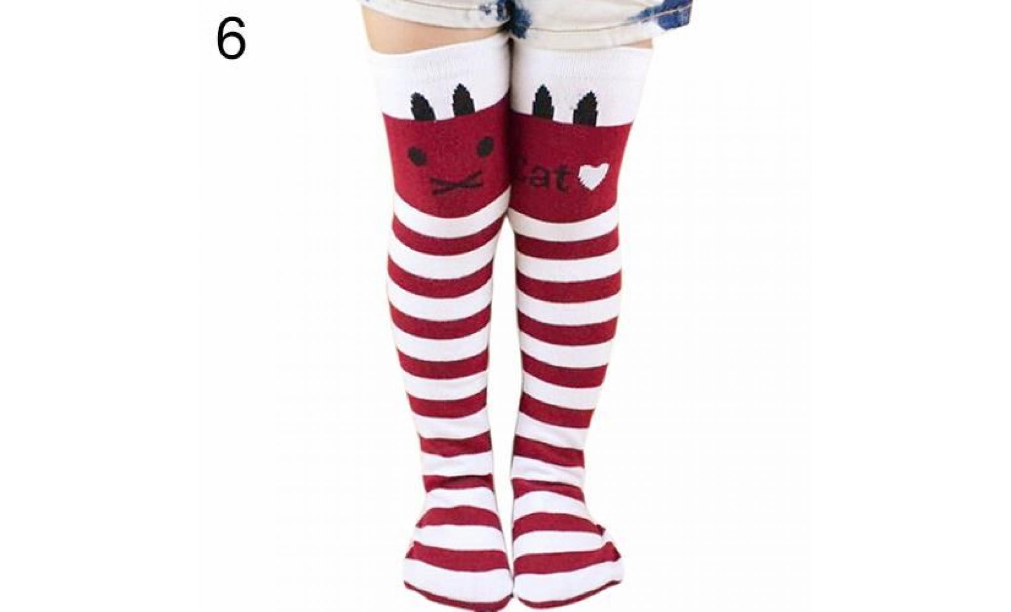 filles enfants belles chaussettes À rayures de chat coton doux au dessus du genou collants haut bas rayures blanches rouges