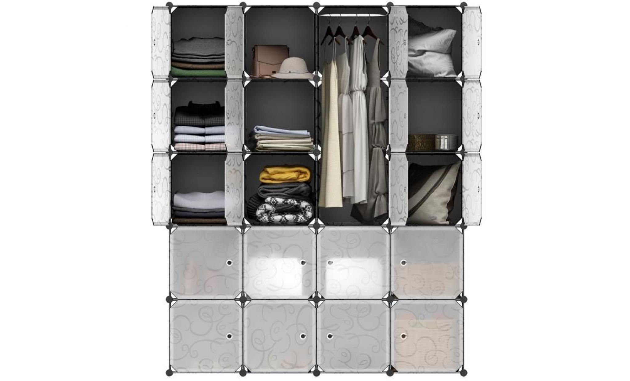 finether 20 cube armoire de chambre stockage modulaire de verrouillage organisateur système placard, noir et blanc