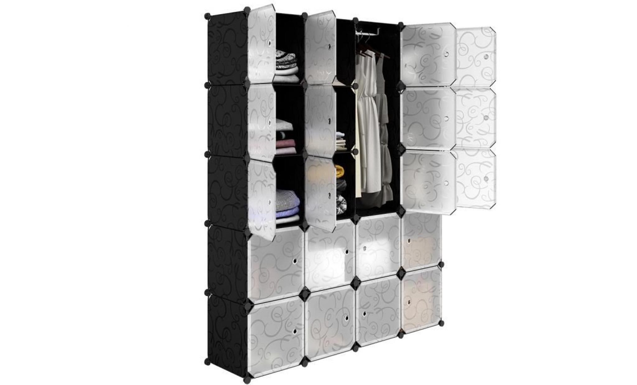 finether 20 cube armoire de chambre stockage modulaire de verrouillage organisateur système placard, noir et blanc pas cher