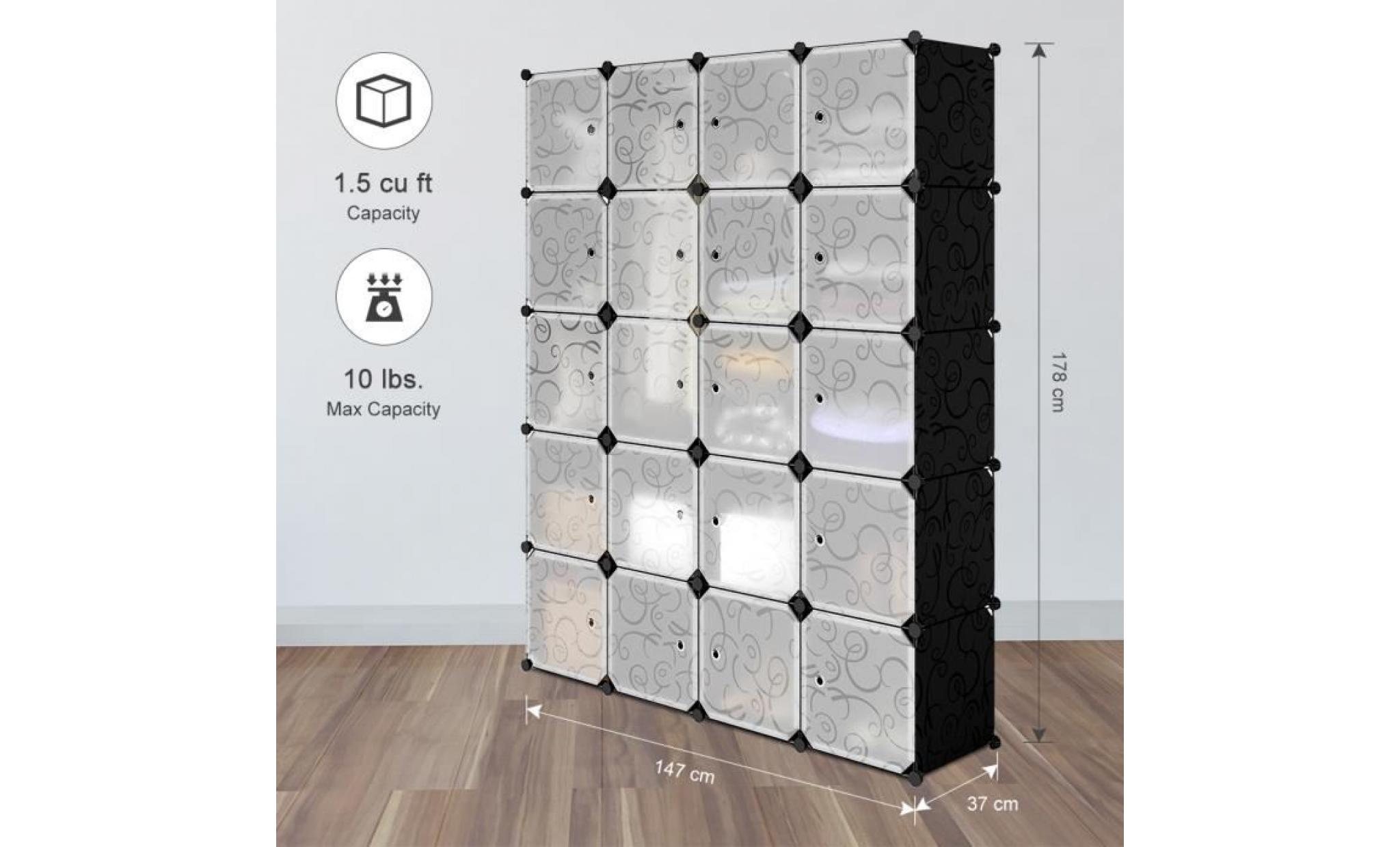 finether 20 cube armoire de chambre stockage modulaire de verrouillage organisateur système placard, noir et blanc pas cher