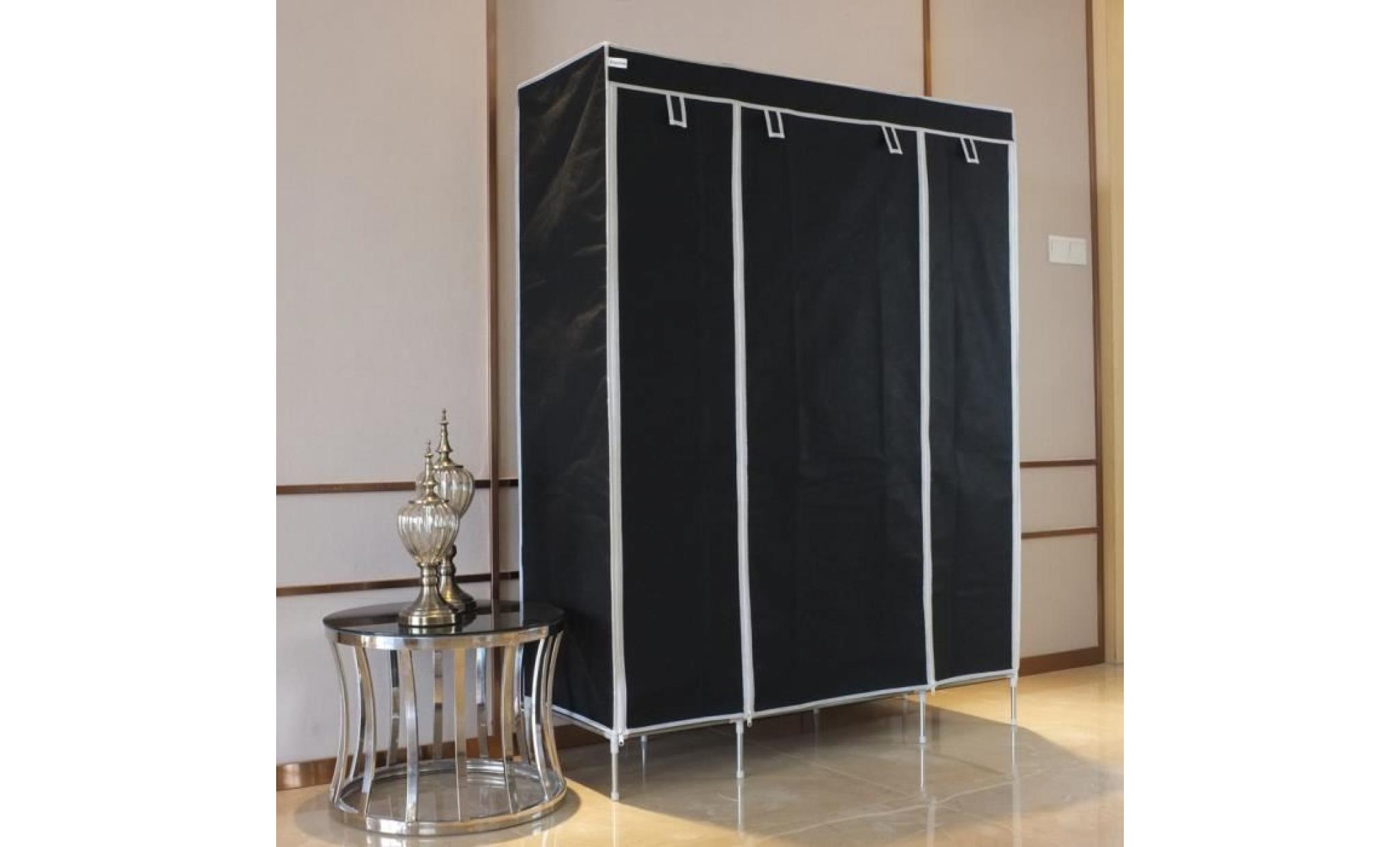 finether armoire de chambre tissu non tissé pliable avec trois portes armoire de rangement pour vêtements  noir pas cher