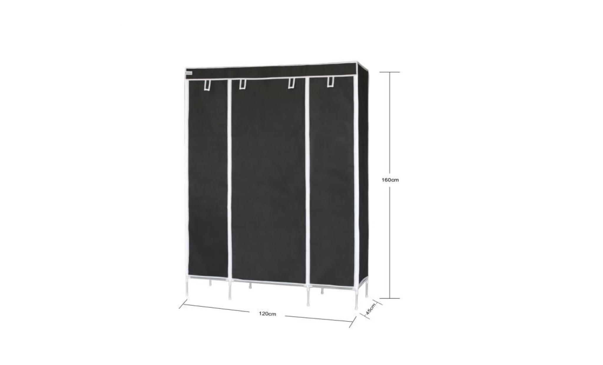 finether armoire de rangement penderie de vêtement pliable en toile noir (160 x 120 x 45 cm) pas cher