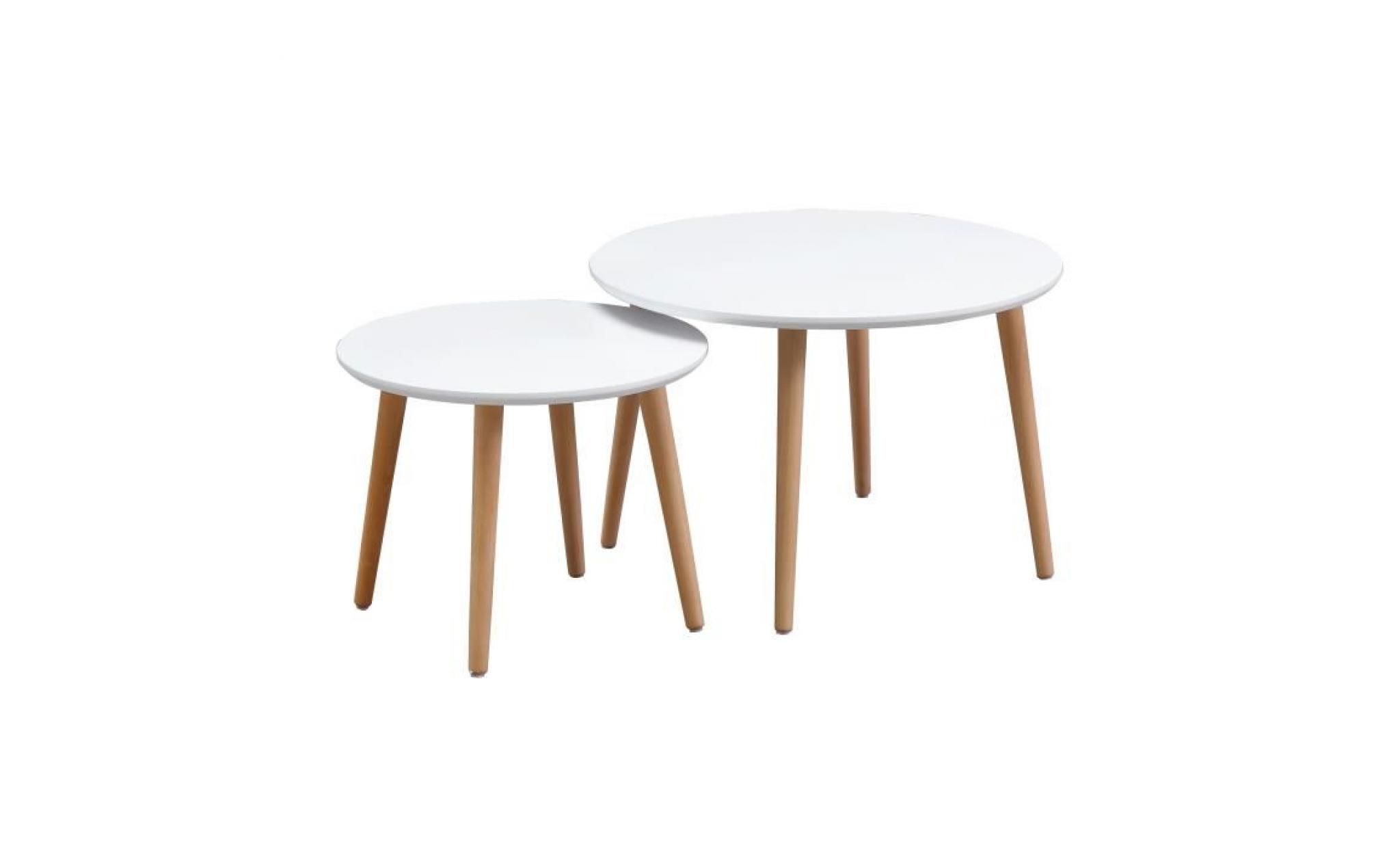 finlandek 2 tables basses gigognes rondes inkeri scandinave   blanc mat   Ø60 cm et Ø40 cm