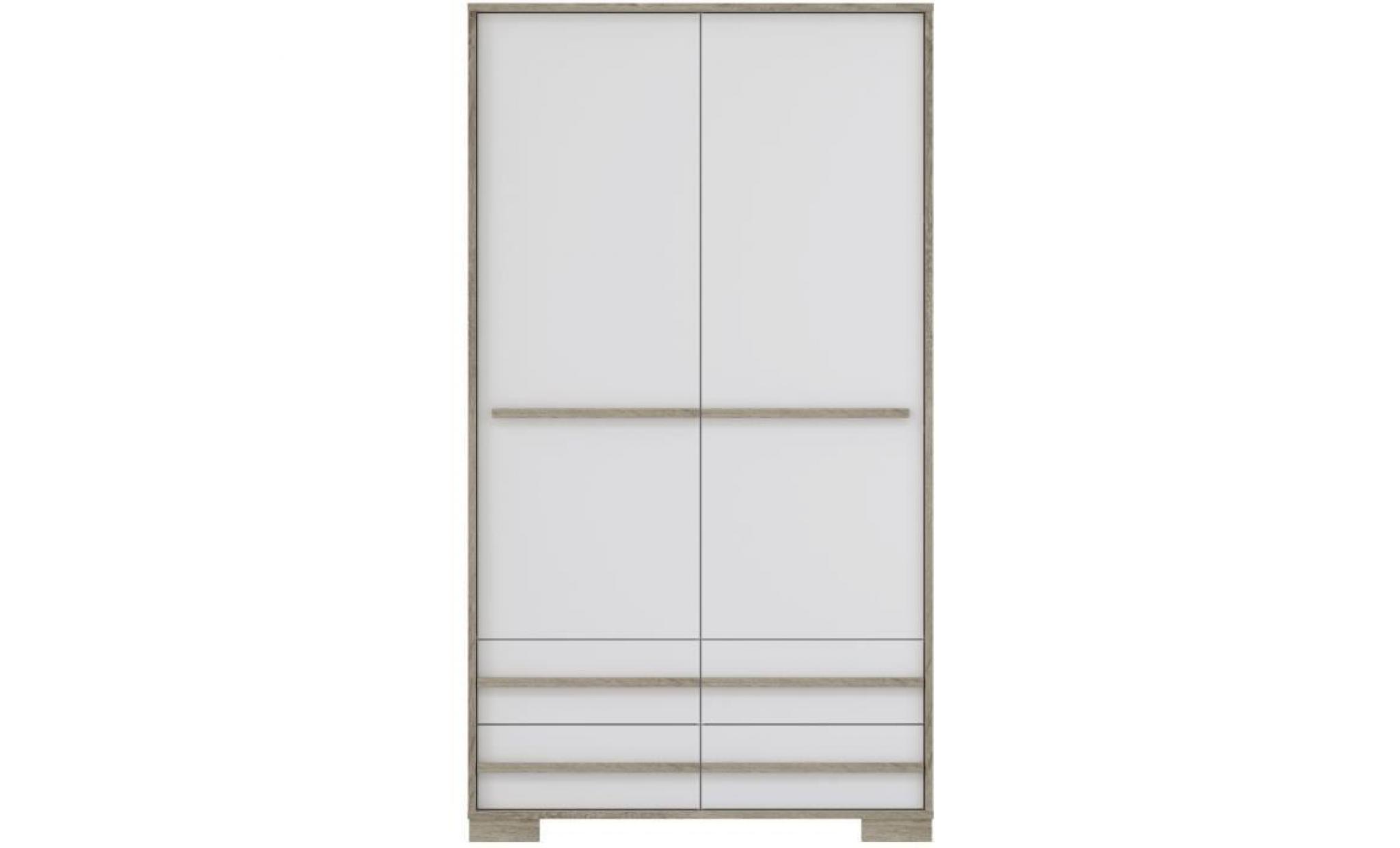 finlandek armoire de chambre charleston style contemporain décor chêne et blanc   l 100 cm