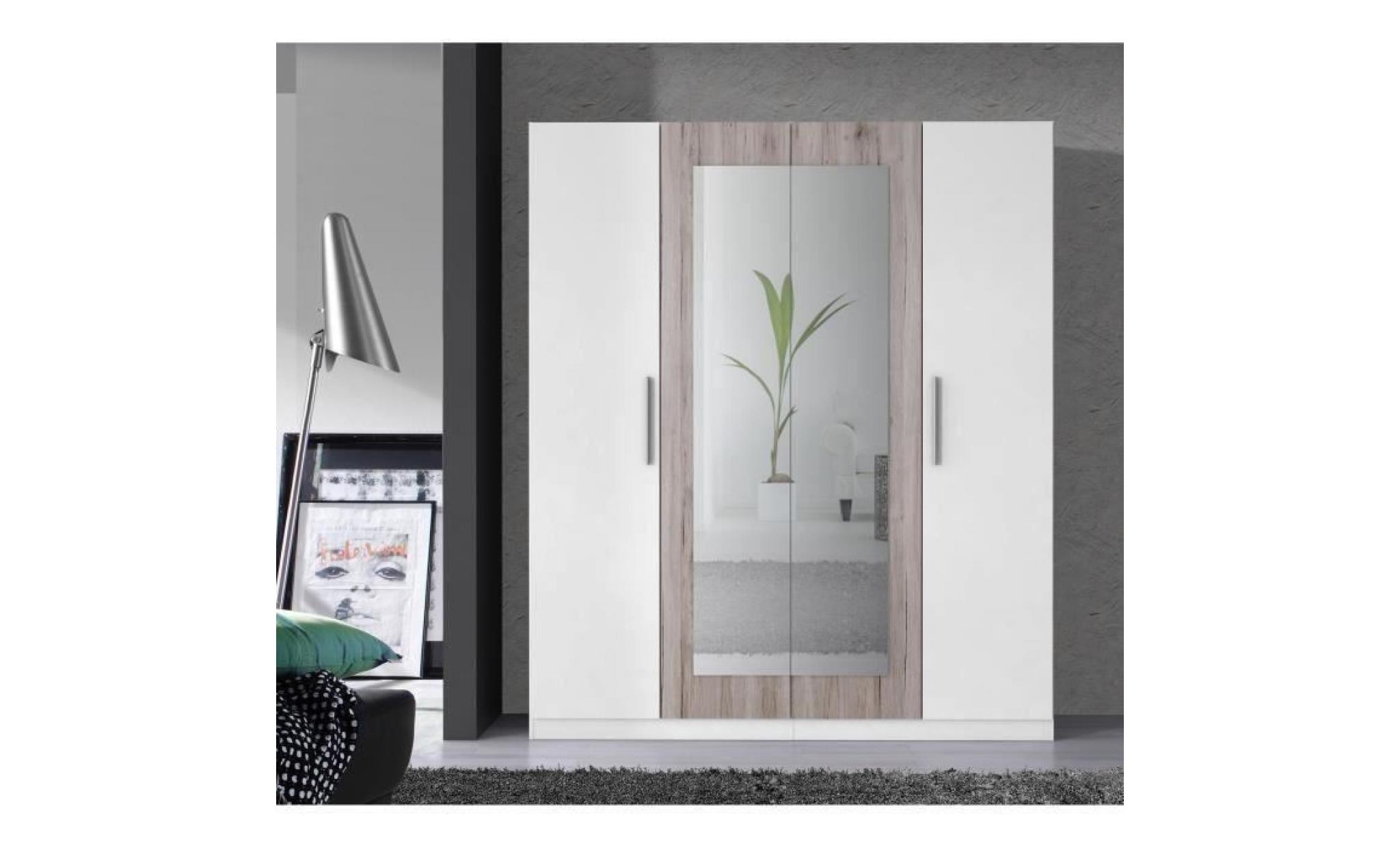 finlandek armoire de chambre siisti style contemporain en bois aggloméré décor chêne sable et blanc   l 180 cm pas cher